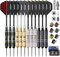 TURNART Steel Tip Darts Set - Professional 12-Piece 22/24g Metal Darts with Aluminum Shafts, Stylish Case & Extra Flights