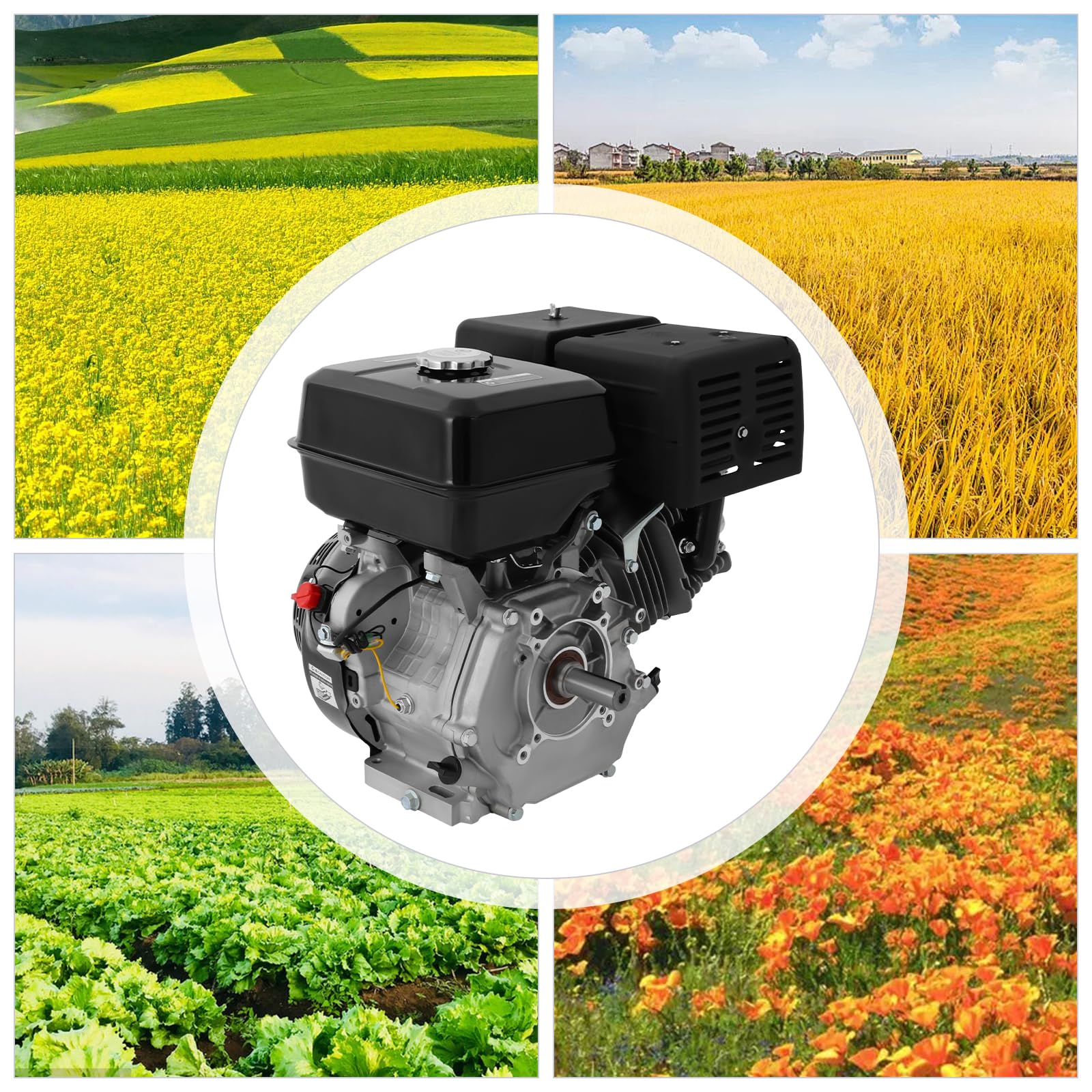 Motore a benzina, 15 CV, 9,7 KW, motore industriale, motore a 4 tempi, motore monocilindrico, 3600 rpm, 6,5 l