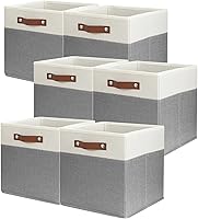 Vista 8 de SNWDN Paquete de 6 cestas de almacenamiento de tela para organizar contenedores plegables de tela con asas para organización del hogar y la oficina