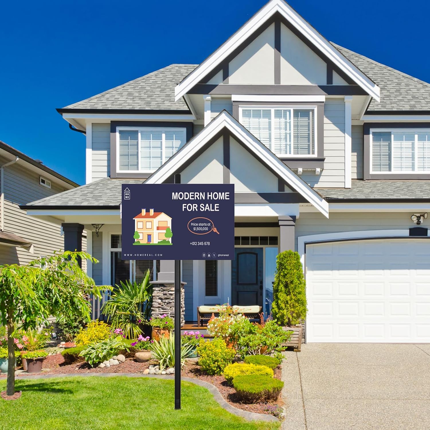 1 Pack 6.7ft Tall Sign Post, Round Street Sign Steel Pipe with Black Powder Coating for Outside Garden Yard Street Parking