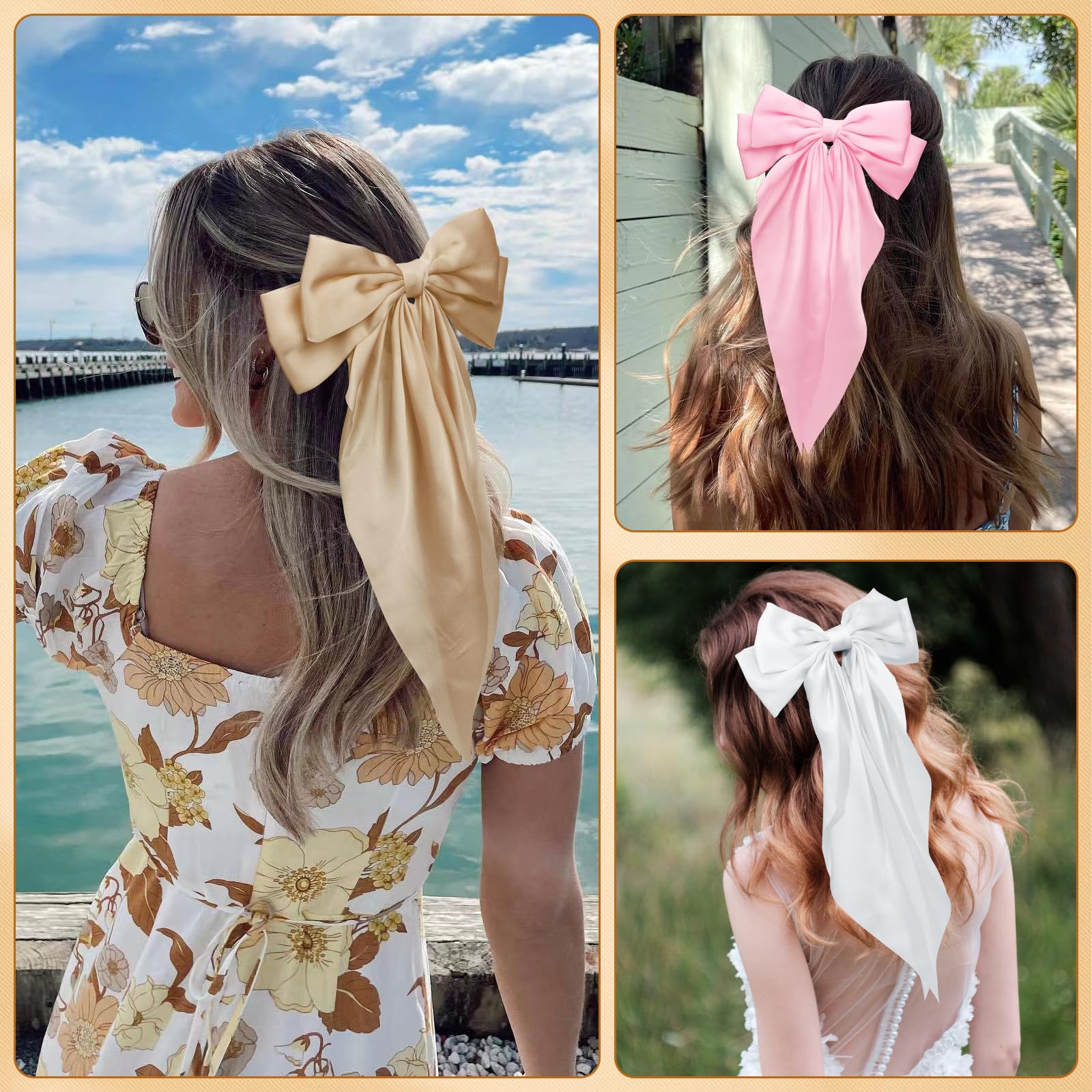 Amazon.com : Canitor 6 PCS Hair Bows for Women Silky Satin  display picture 3