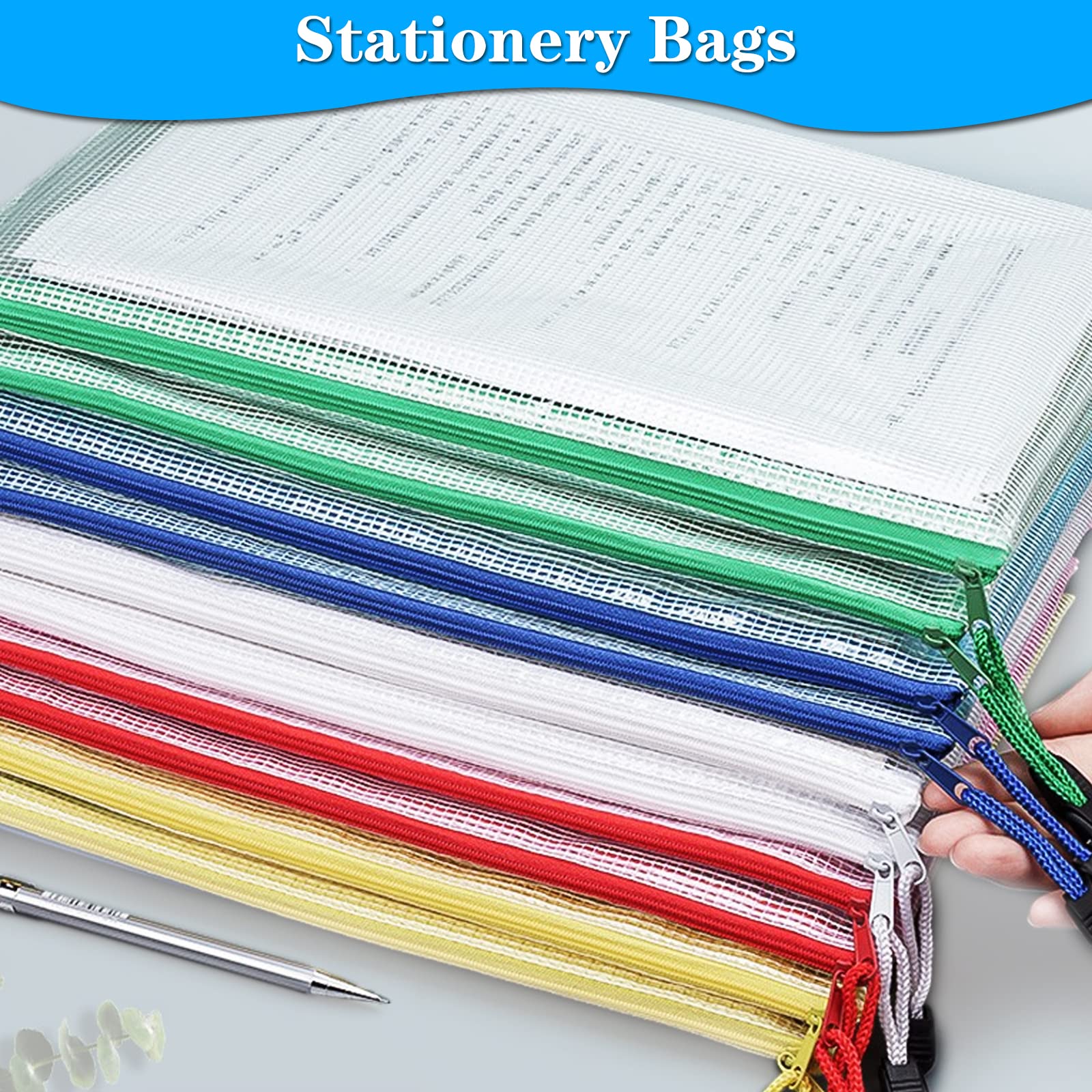 KAL-Porte-Documents A4 Étanche Avec Fermeture Éclair ¿ Sac De Rangement Transparent Pour Bureau Voyage Organiseur Avec Compartiments En Maille Pour Documents Vetements Puzzles Multicolore 15 Piec