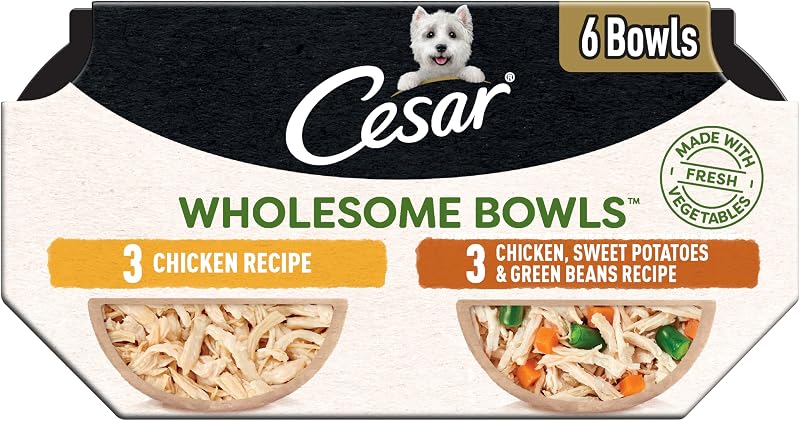 Ração úmida para cães adultos Cesar Wholesome Bowls com frango, Pacote com 6 unidades de 85 g