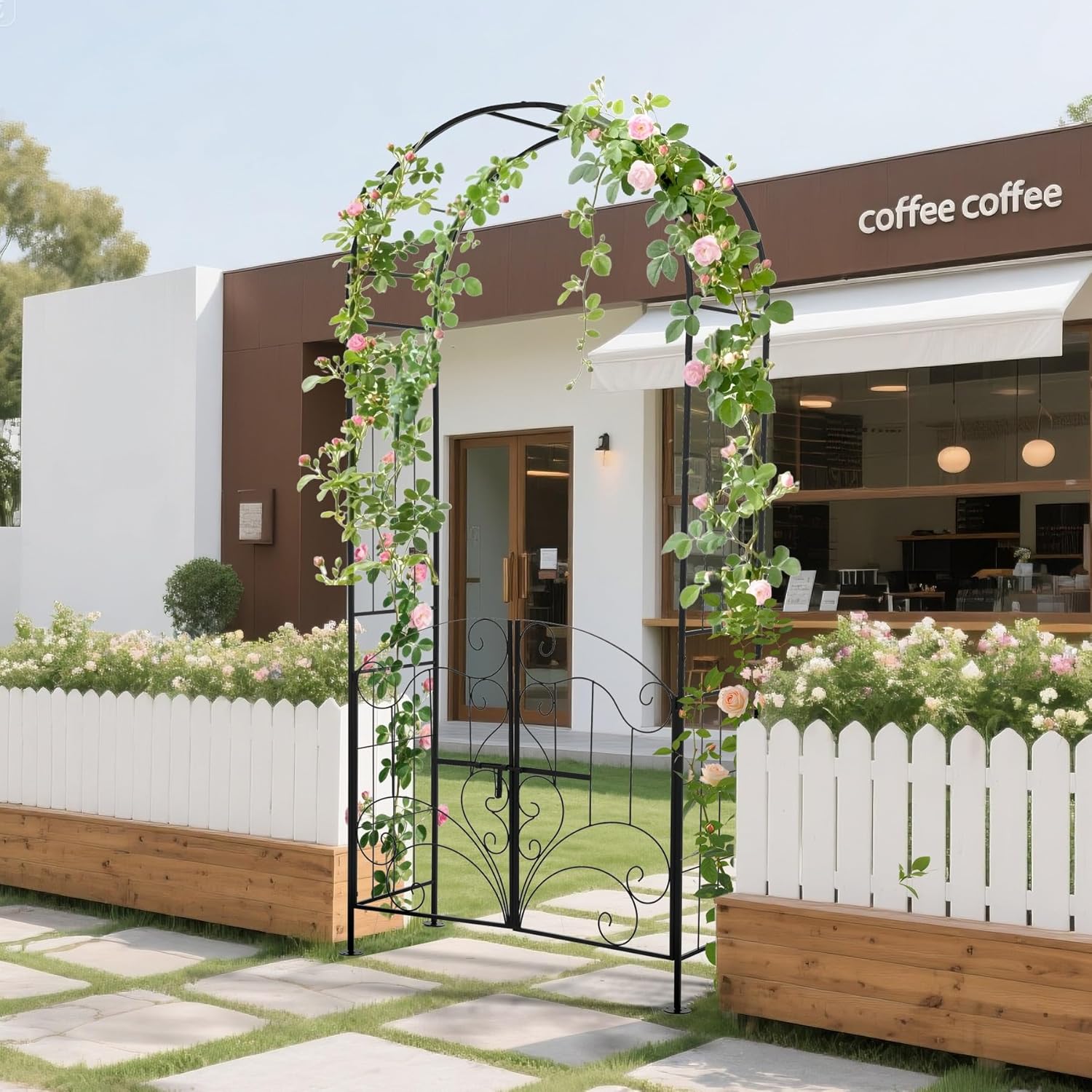 ガーデンアーチ＆両開き門扉セット &ndash; スチール製ガーデニング用品で庭園を美しく飾る