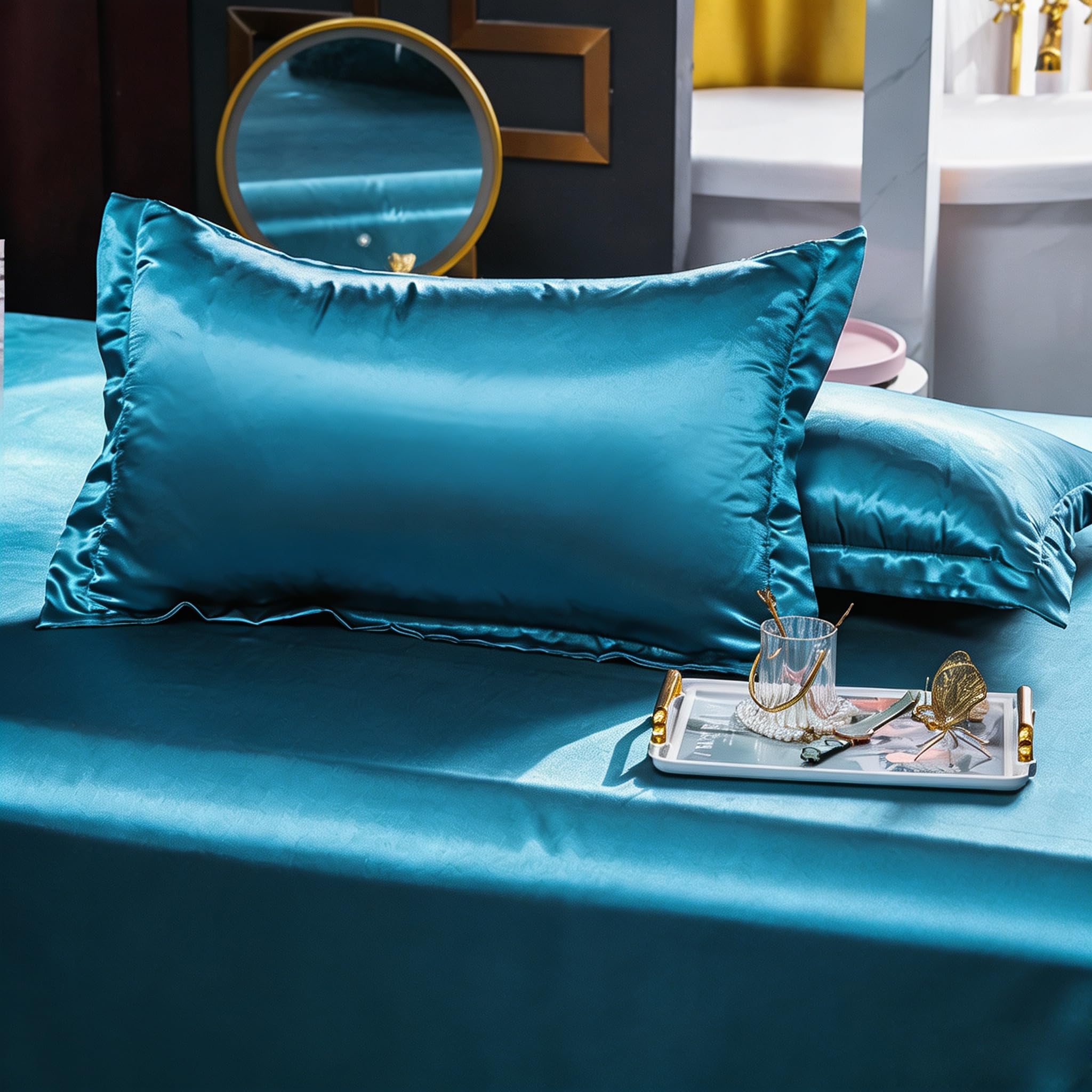 Set copripiumino per letto matrimoniale, 3 pezzi, tessuto satinato liscio e setoso, include 1 copripiumino, 1 lenzuolo con angoli e 1 federa, tinta unita