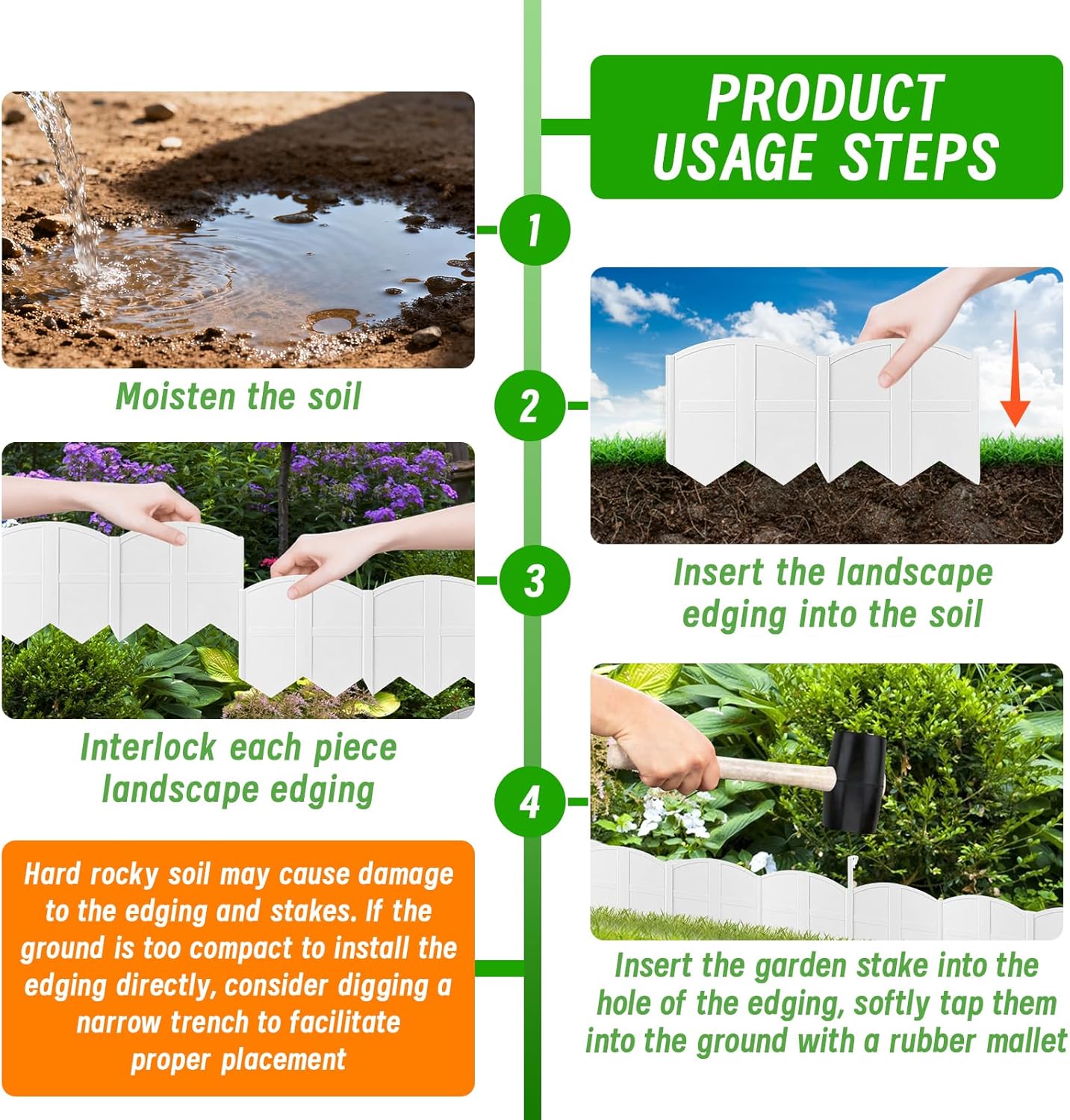 30Ft Landscape Edging Garden Edging Border Lawn Edging 30Pcs Landscape Edging Border with 30Pcs Stakes Kits White Edging for Landscaping Decorative Garden, Flower Bed, Yard and Lawn