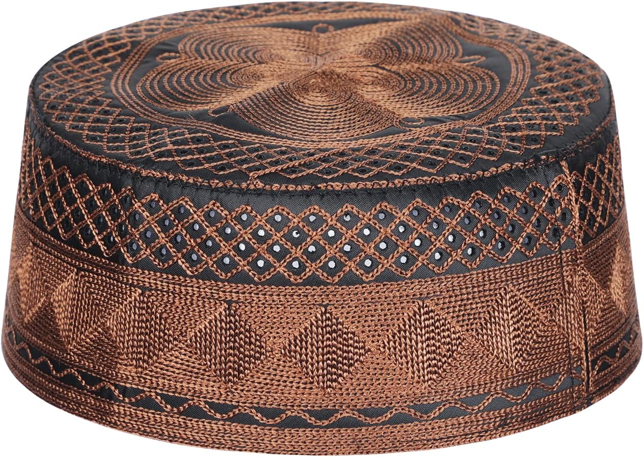 IBLUELOVERMen Muslim Prayer Kufi Hat Breathable Embroidery Kofia Topi Sun Hat Islam Kufi Headware Takke Praying Beanie Hat Skull Cap