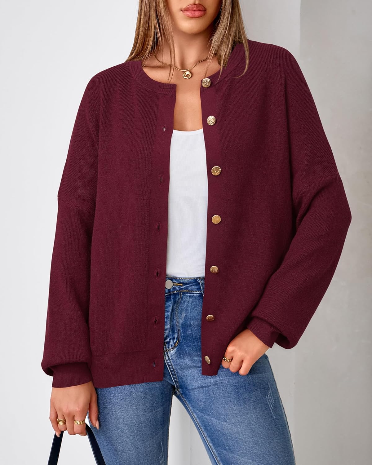 Arach&Cloz Women's Wool Blend Oversized Cardigan Sweaters Button Down Casual Clothing - Image 3