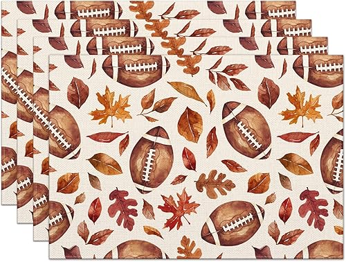 Juego de 4 manteles individuales de otoño, calabazas de 12 x 18 pulgadas con hojas de arce resistentes al calor, decoraciones de mesa de otoño de
