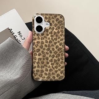 inewateri Compatible for iPhone 16 Case with Cute Cheetah Leopard Print Retro Aesthetics Design Soft Slim TPU Shockproof Protective Bumper Glitter Shiny Phone Cover-Brown