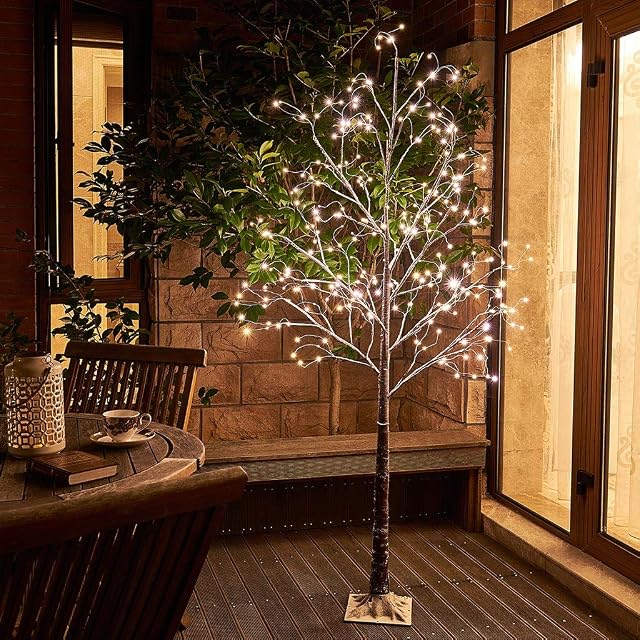 EAMBRITE 6FT Snowy Christmas Twig Tree Pre-Lit with 288 Warm White Lights Mains Powered Tree Decorations Waterproof for Outdoor and Indoor Décor