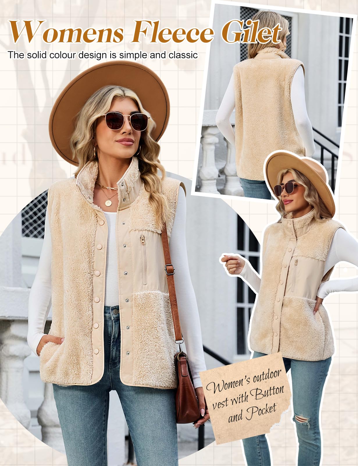 heekpek Gilet Donna Smanicato in Pile Teddy con Tasche