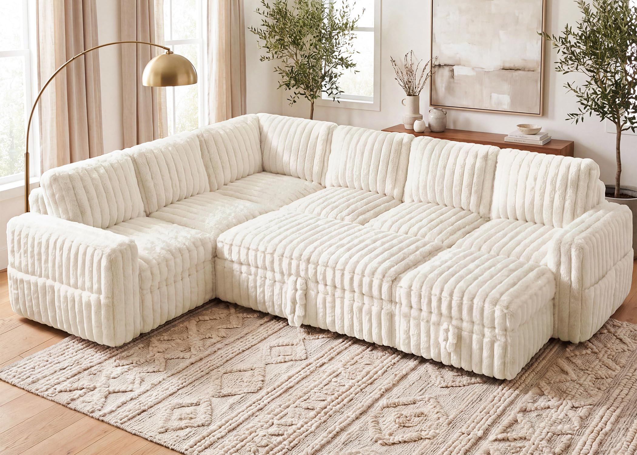 HONBAY Pull Out Bed Sectional