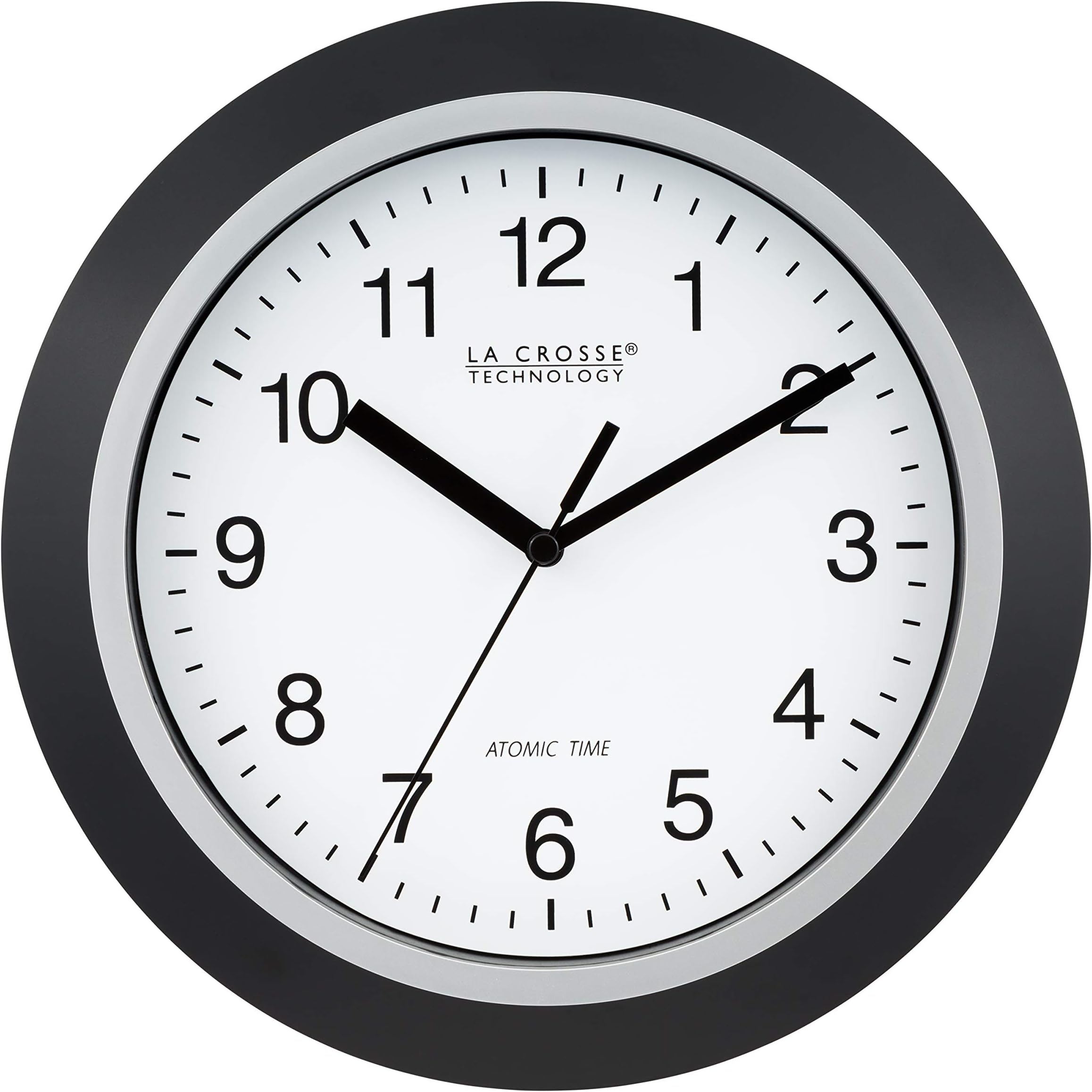 La Crosse Technology WT-3102B 10-Inch WWVB Self-set Analog Wall Clock and automatic DST reset,Black/silver