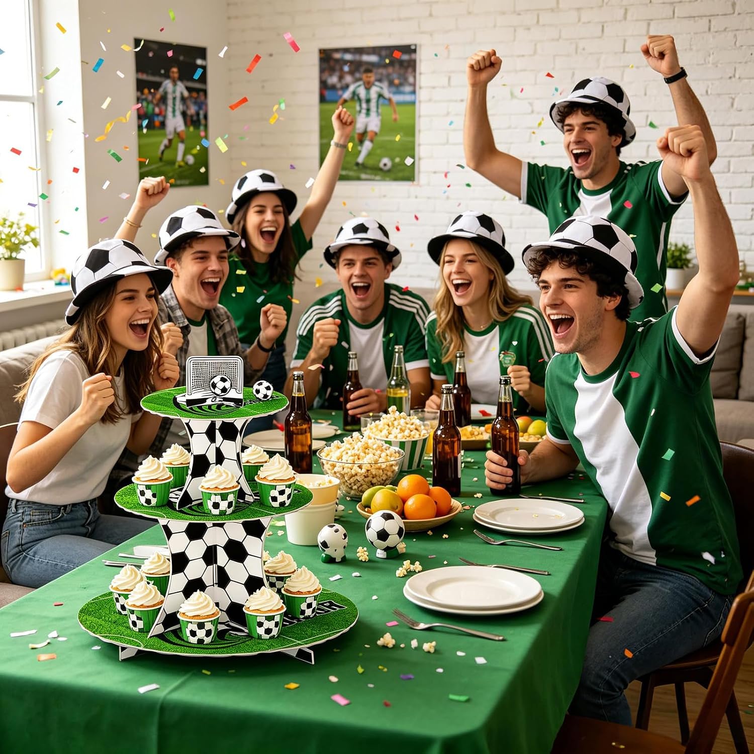 Soccer Cupcake Stand, 3-Tier Dessert Display for Soccer Party Decorations
