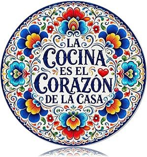 Talavera Mexican Kitchen Tin Sign 8x8 In, Heart Of The Home Wall Plaque | Colorful Talavera‑style Metal Wall Decor For Kitchen Dining Room, Patio Display, Cultural‑theme Gift For family friends