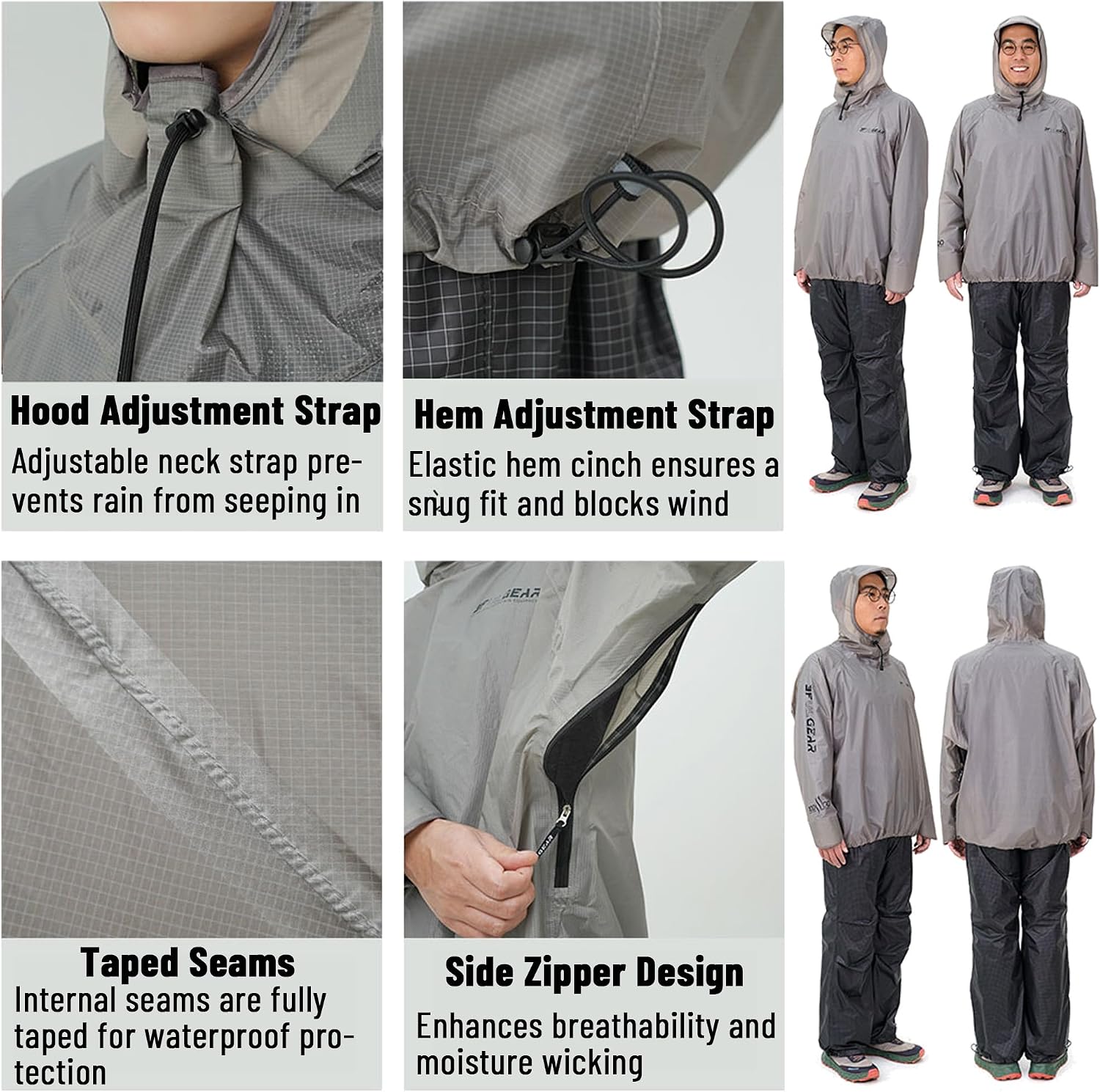 windhike 3F UL GEAR Ultralight Rain Poncho - Breathable Side Zipper, PU10000mm Rain Coat for Adults & Youth, Men Women