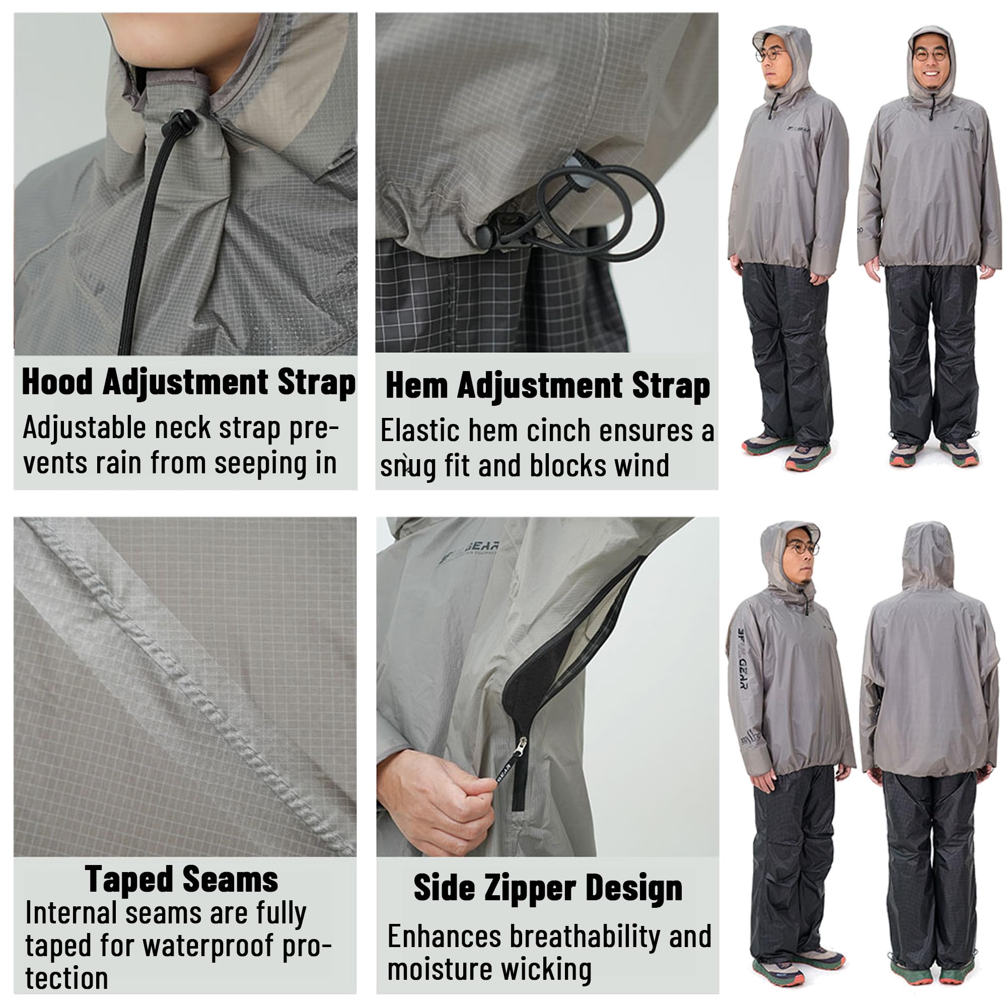 windhike 3F UL GEAR Ultraleichter Regenponcho – Atmungsaktiver seitlicher Reißverschluss, PU10000 mm Regenmantel für Erwachsene & Jugendliche, Herren Damen
