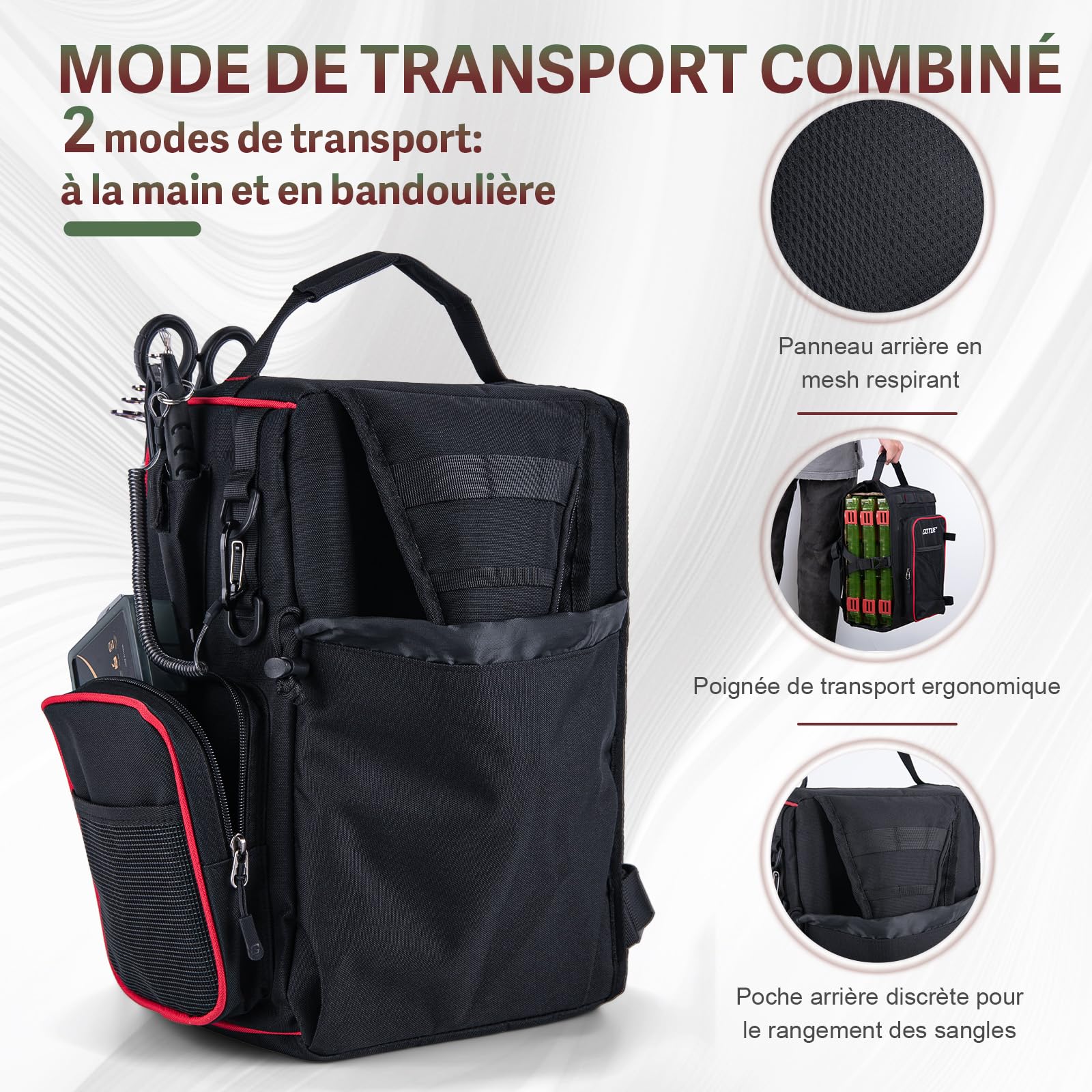 Goture Sac de pêche avec 3 boîtes à appâts, Sacs de pêche avec Une Sangle, Oxford 900D, Plusieurs Poches, imperméable, Sac de Poitrine à bandoulière pour la randonnée