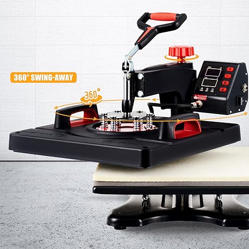 Miniatura 3 de CREWORKS Máquina de prensa de calor, prensa de transferencia de calor de camisetas de 15 x 15 pulgadas con tapa de placa 5 en 1 y columpio 360,