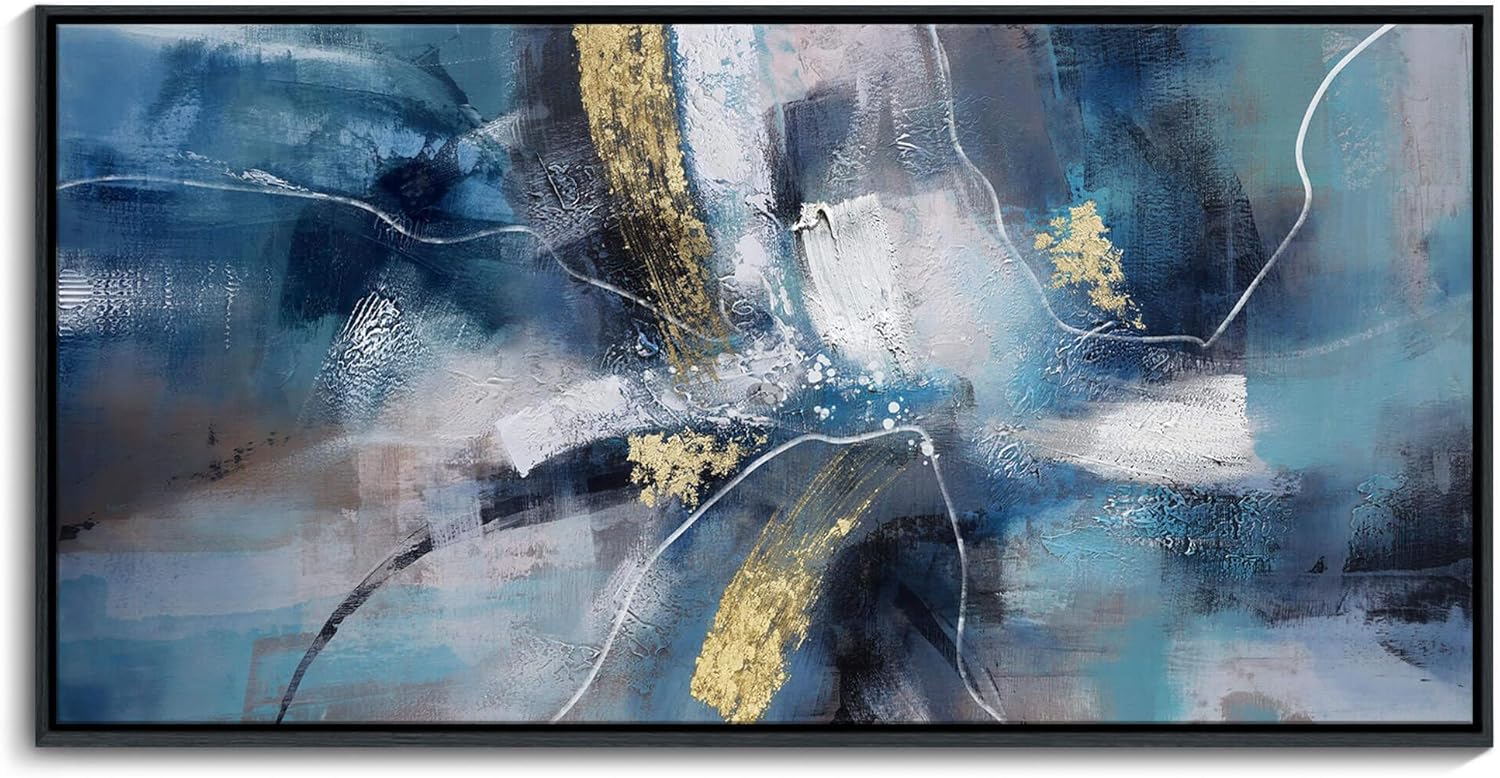 DUNHUANG ART Nordic Luxury Gold Abstract Canvas Wall Art for Living Room - Modern Decor for Home & Office - Framed Prints Painting Ready to Hang 20"x40" Abstract Art - A 40L" x 20W"