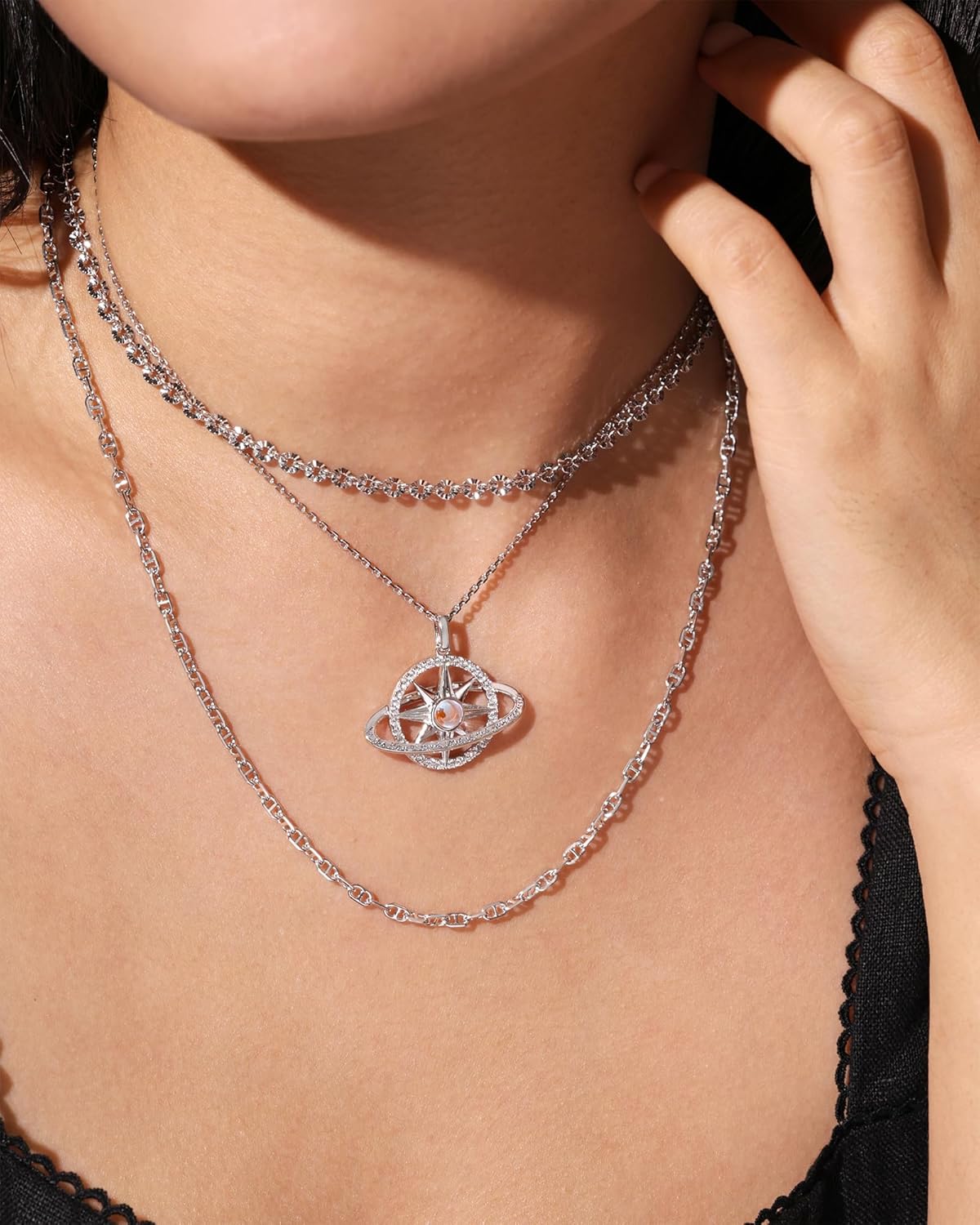 FANCIME Stellar Promise Birthstone Necklace for Women White Gold Plated Sterling Silver Planet Star Pendant Fine Jewelry Anniversary Birthday Mothers Day Gifts for Women Wife Friend Her - Image 3