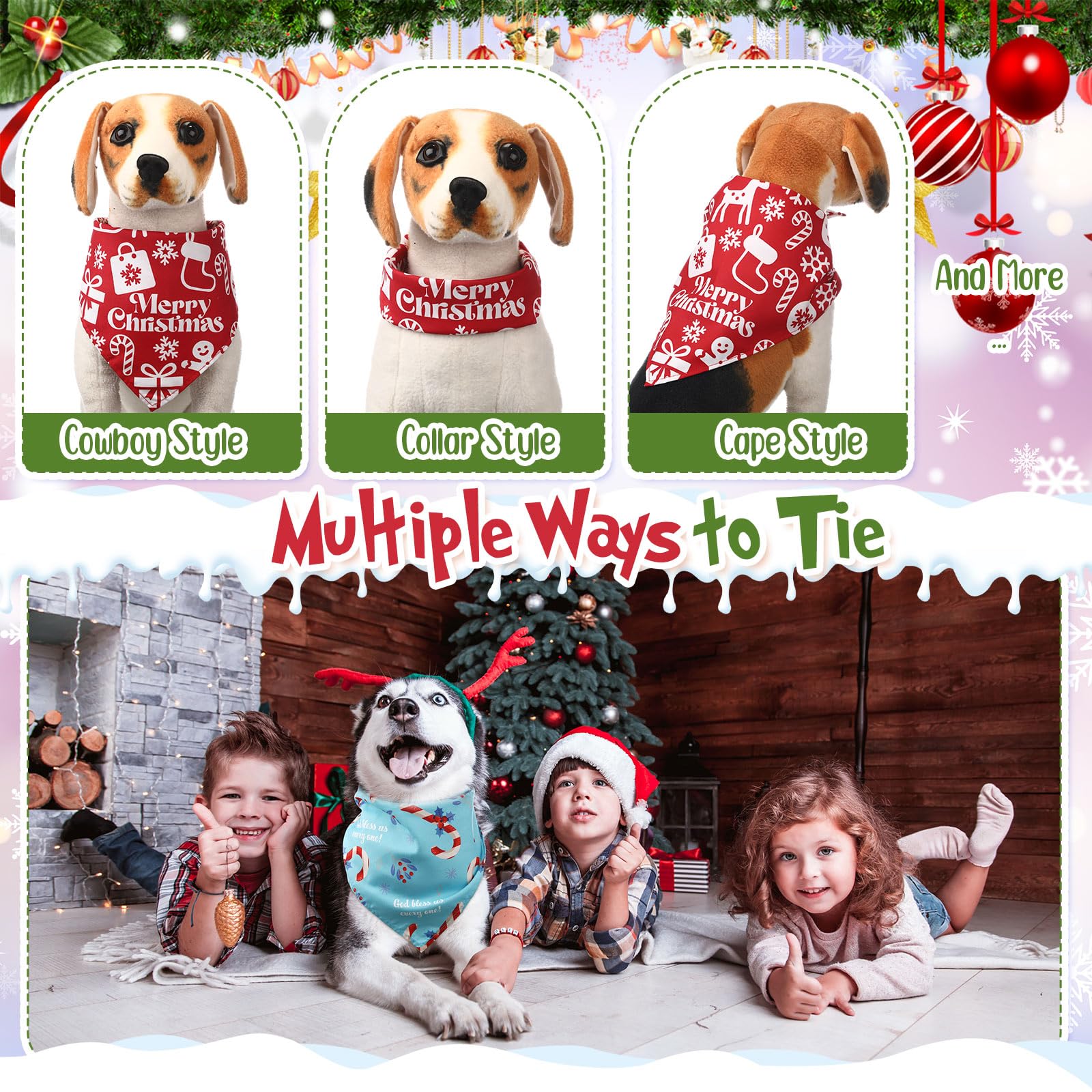 Abbylike 50 bandane invernali per cani sfuse di Natale sciarpe triangolari bavaglini regolabili lavabili per cuccioli fazzoletto stagionale accessori per costumi per animali domestici forniture per la