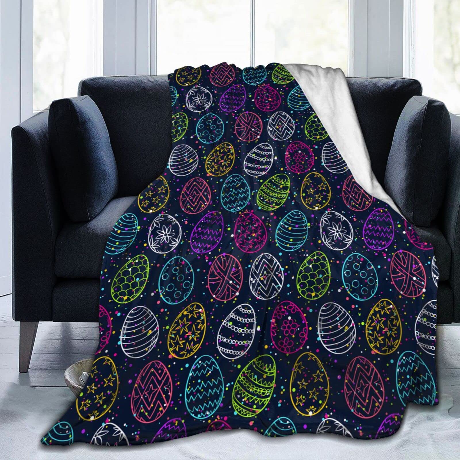 Lsjuee Easter Eggs Throw Blanket Warm Cozy Lightweight Blankets Easter Gift Soft Flannel Blanket for Sofa Couch Bed Office Holiday Decorative 50"X40"
