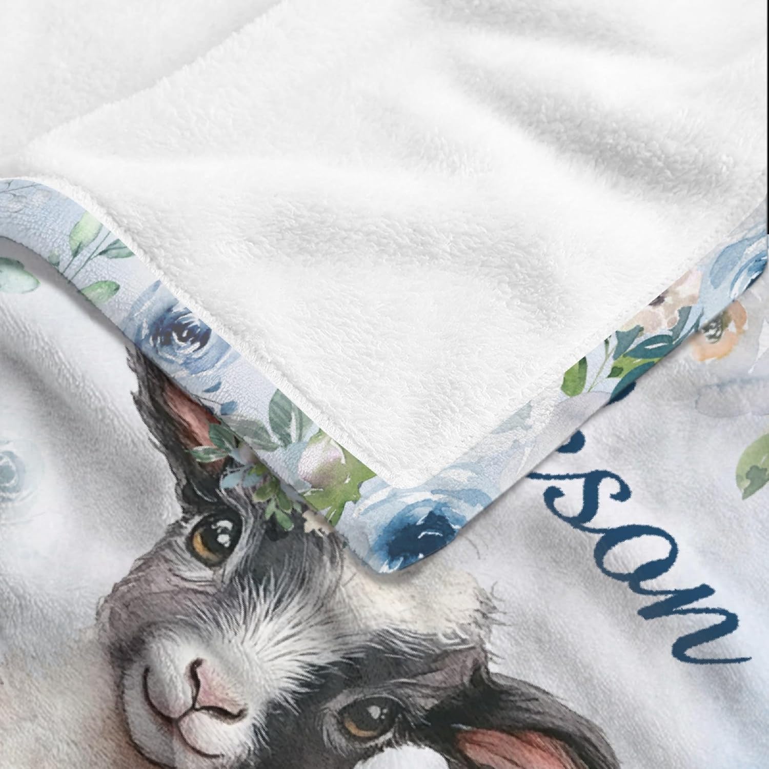 Personalized Goats Floral Blanket Gift for Boy Girl, Custom Goats Floral Plush Blanket Decor Soft Flannel Fleece Lightweight Throw Blanket Quilt for Couch Sofa 60x50In for Teens/Travel