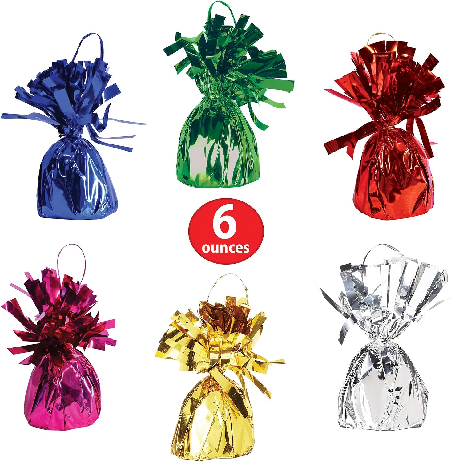 Beistle Metallic Wrapped Balloon Weights, Set of 6, Assorted Colors Party Decorations with Loop for Balloons, Centerpieces and Table Décor for Birthdays Celebrations and Events, 6 oz