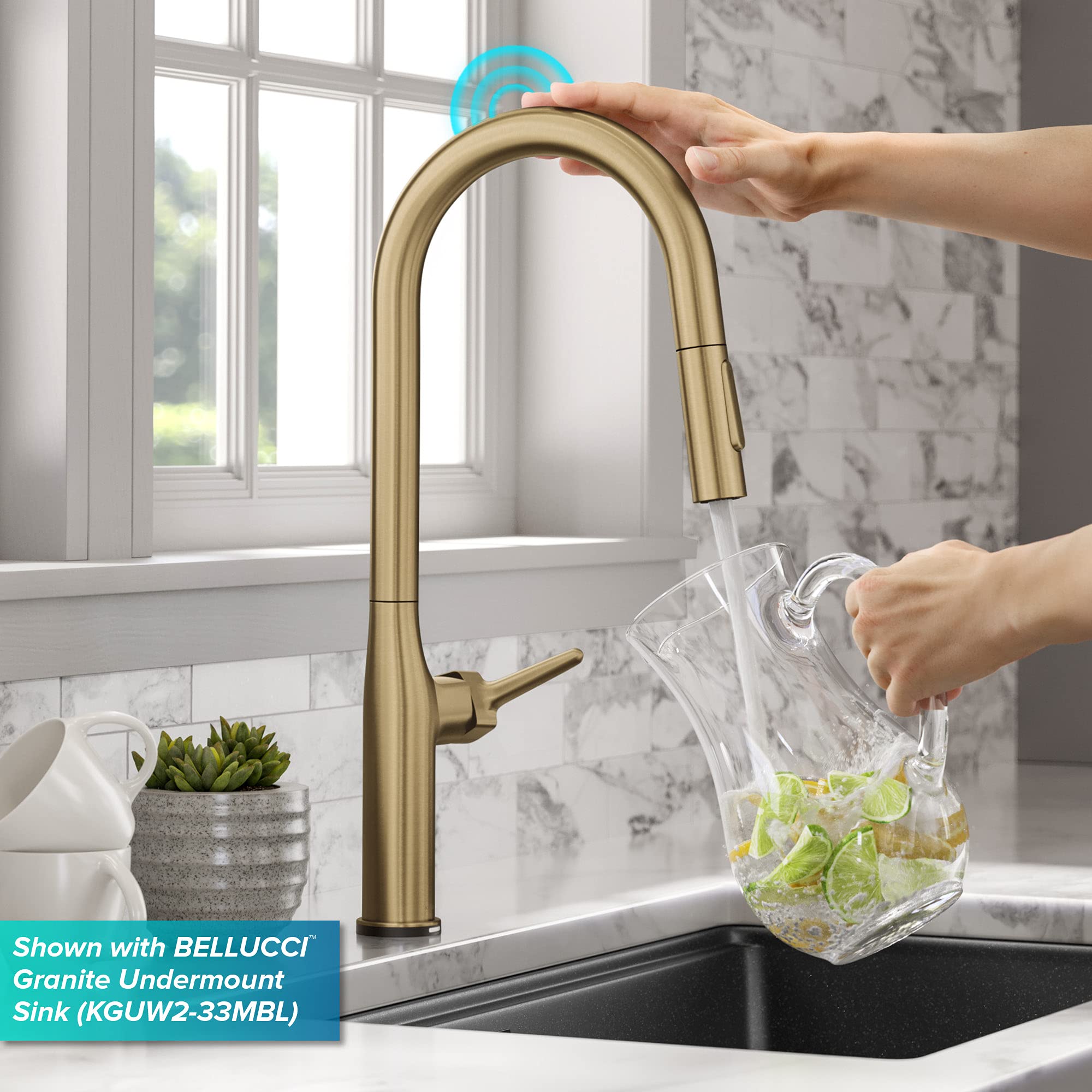 Kraus KTF-3101BG Oletto Contemporary Single-Handle Touch Kitchen Sink Faucet with Pull Down Sprayer, 19 7/8 Inch, Brushed Gold