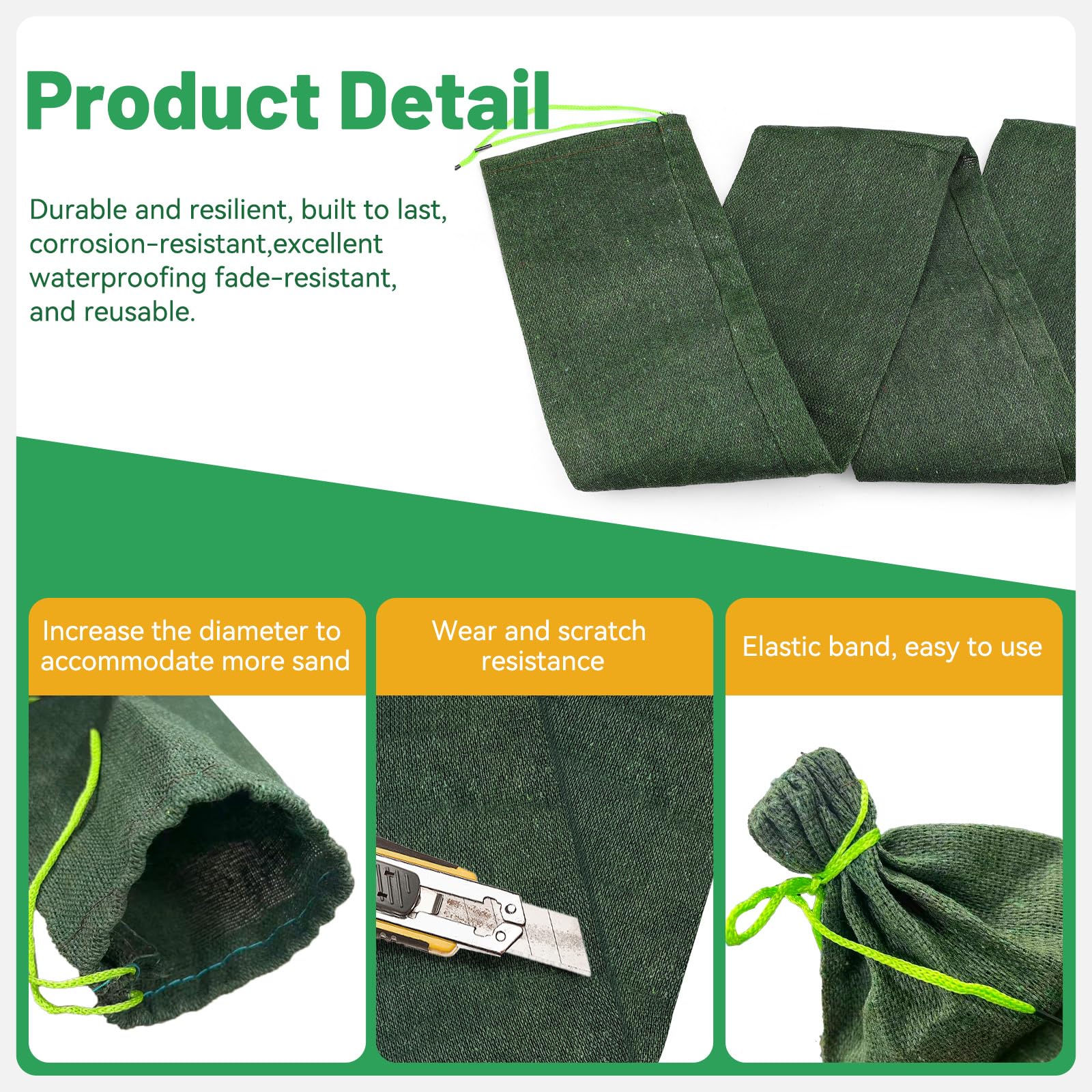 8PCS 6in×6Ft Thickened Canvas Sand Bags for Flooding, Large Capacity, Reusable Sandbag Tubes with Drawstring - Image 3