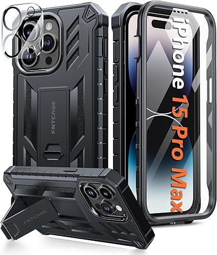 FNTCASE Funda para iPhone 15-Pro-Max funda resistente de grado militar para teléfono celular con soporte  Protección de TPU a prueba de golpes