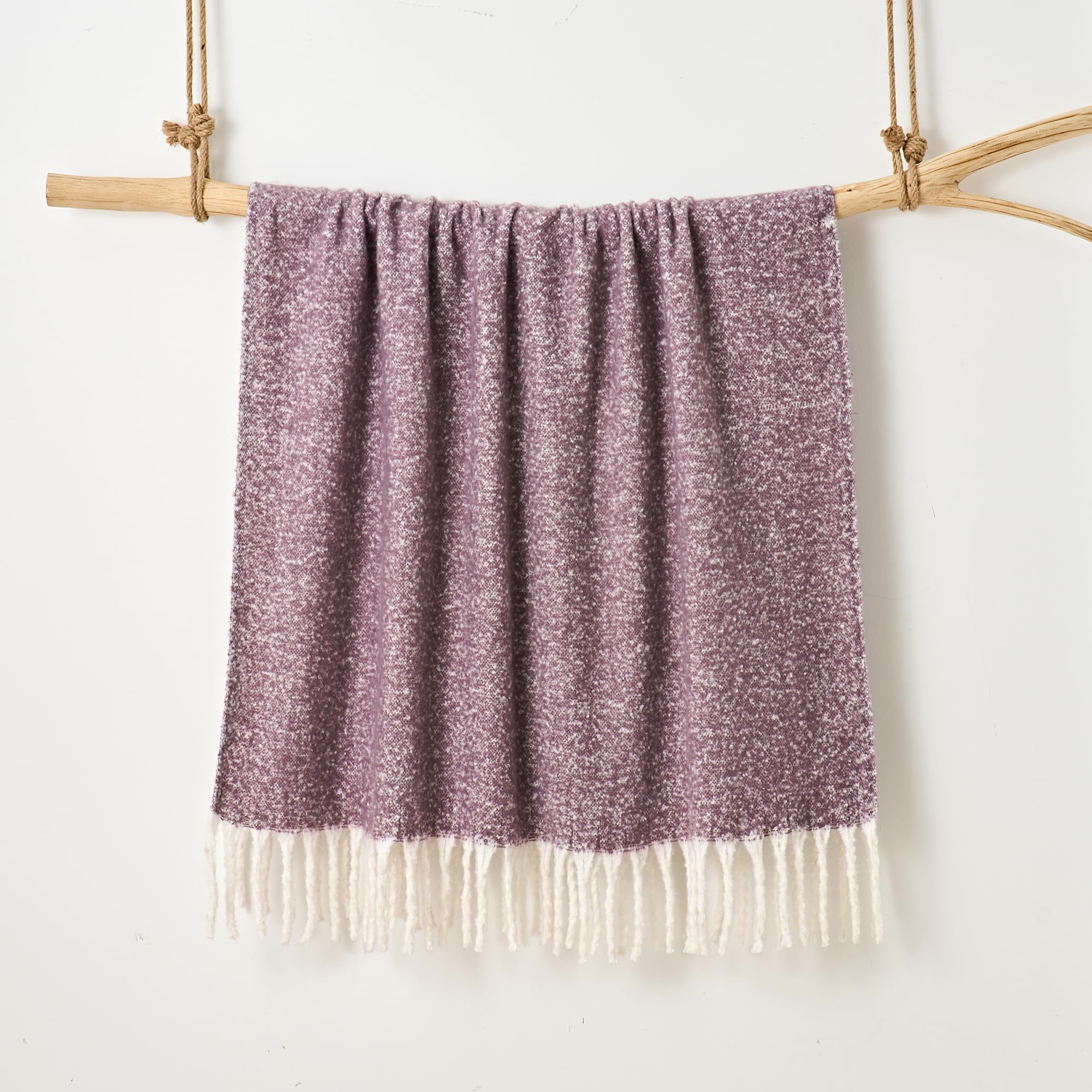 Aisling Plain Faux Mohair Throw 127 x 170cm - Luxury Super Soft Fringed Sofa Blanket, Large Size, Easy Care, Machine Washable, 100% Polyester (Thistle)