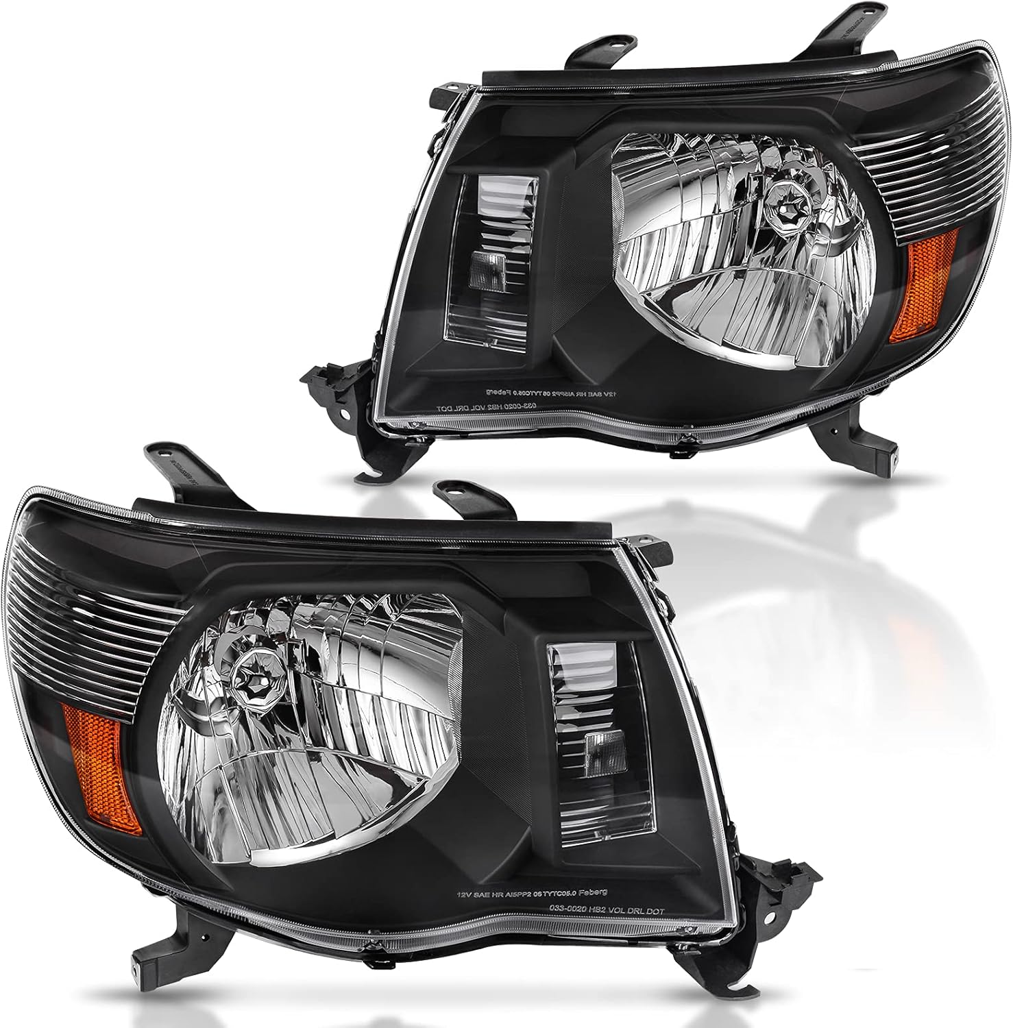 DWVO Headlights Assembly Compatible with Tacoma 2005 2006 2007 2008 2009 2010 2011 Black Housing Clear Lens Headlamp OE - Black/Amber/Clear
