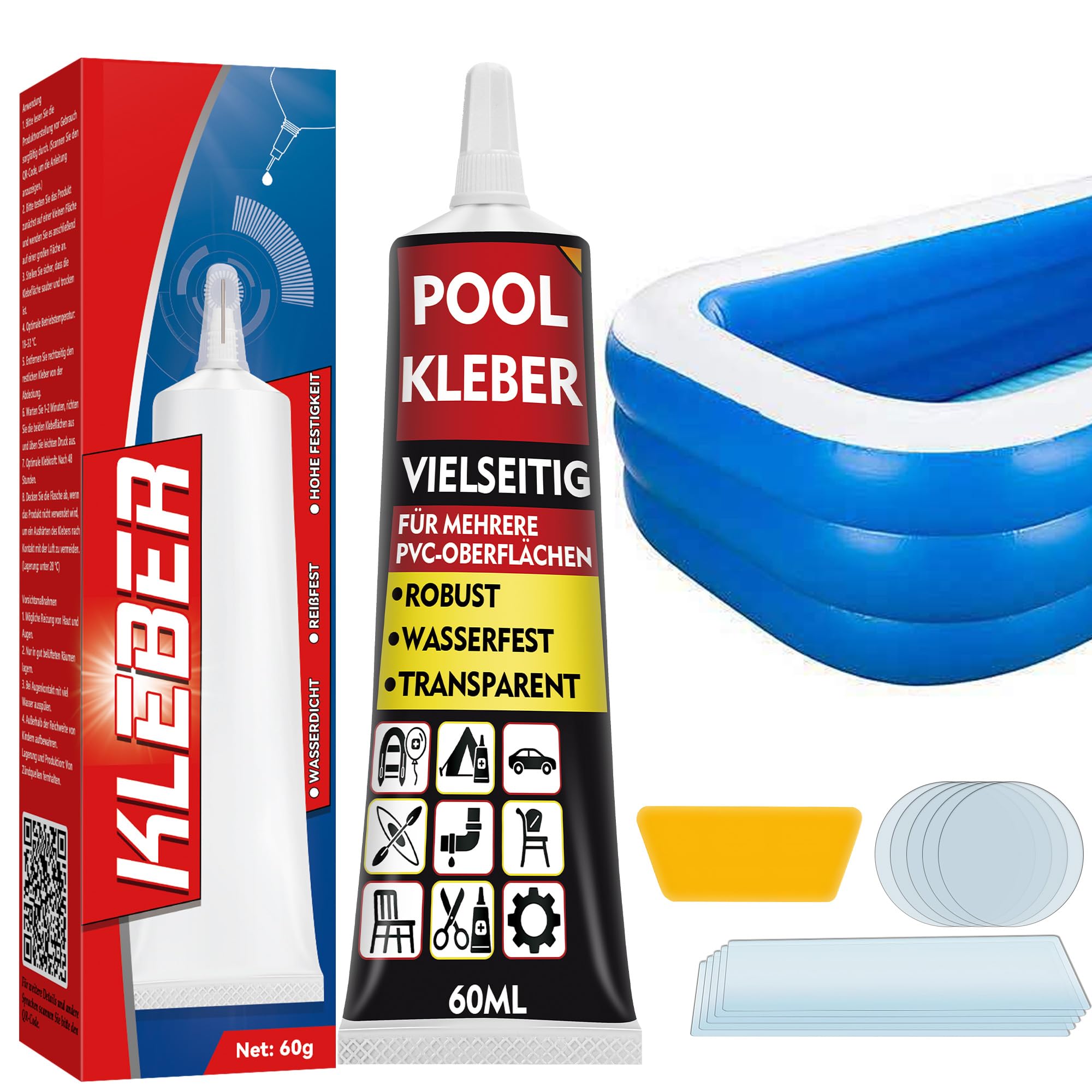 HuakChai Kit Riparazione Piscina, Impermeabili Kit Riparazione Materassi Gonfiabili, Colla per Piscine per riparazioni Rapide di Articoli gonfiabili, Inclusi Piscine gonfiabili, salvagenti, ECC