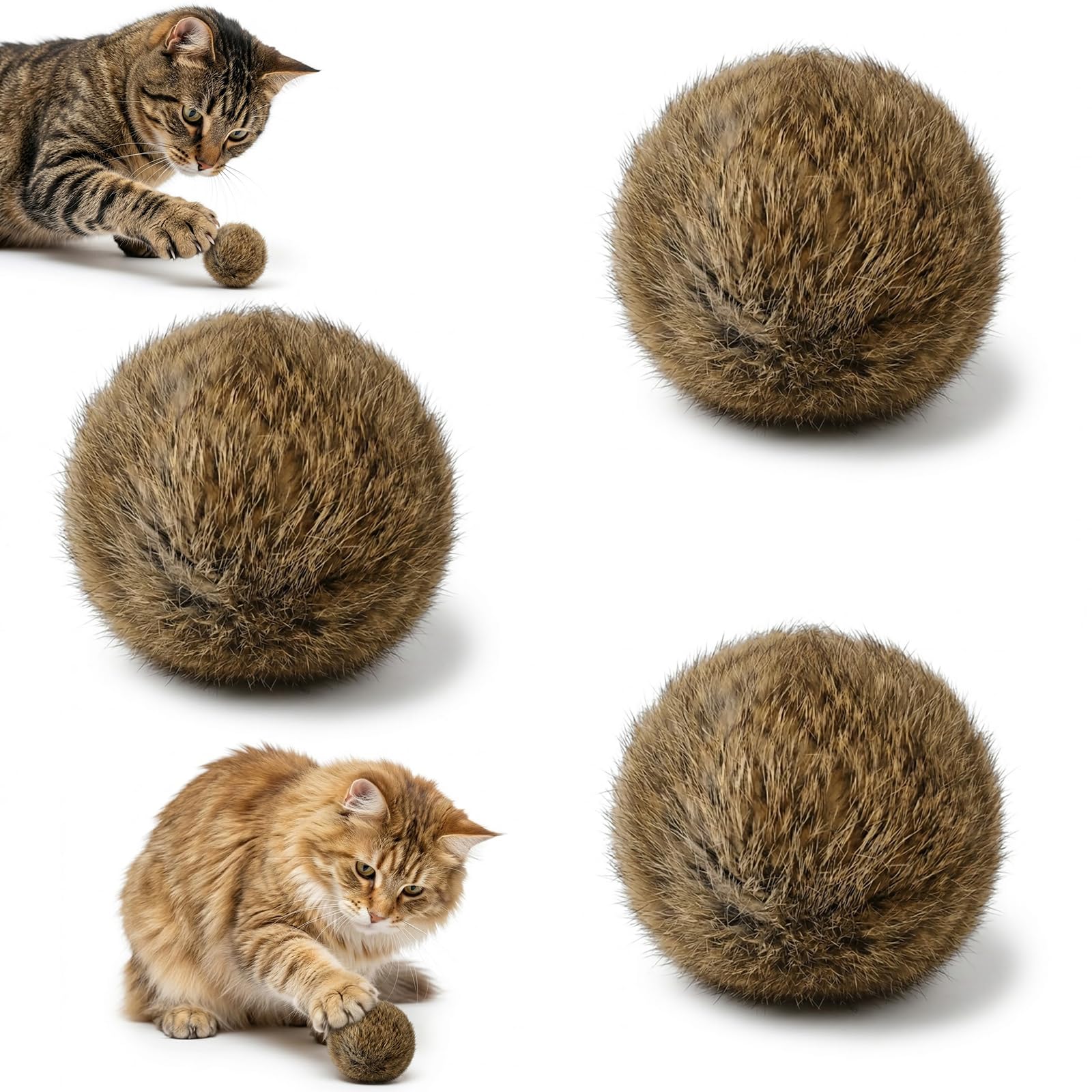 DAQUN 3 Pcs Catnip Ball, Furry Rabbit Fur Ball Cat Toy for Exercise, Interactive Pom Poms To Clean Teeth, Soft Chasing Balls for Indoor Kittens Fun