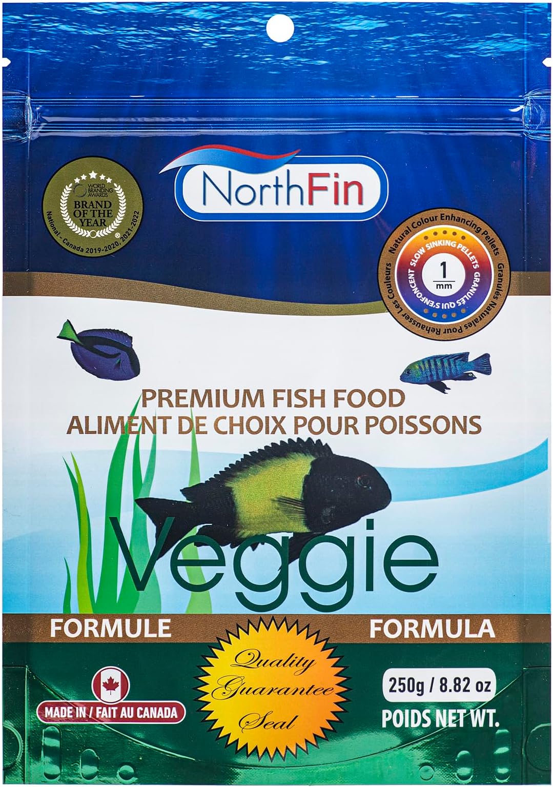 Veggie Fish Food Formula – Slow Sinking Pellets for Herbivorous Fish (1mm, 250g) | Premium Organic Kelp-Based Diet with Spirulina & Astaxanthin for Enhanced Color & Digestive Health