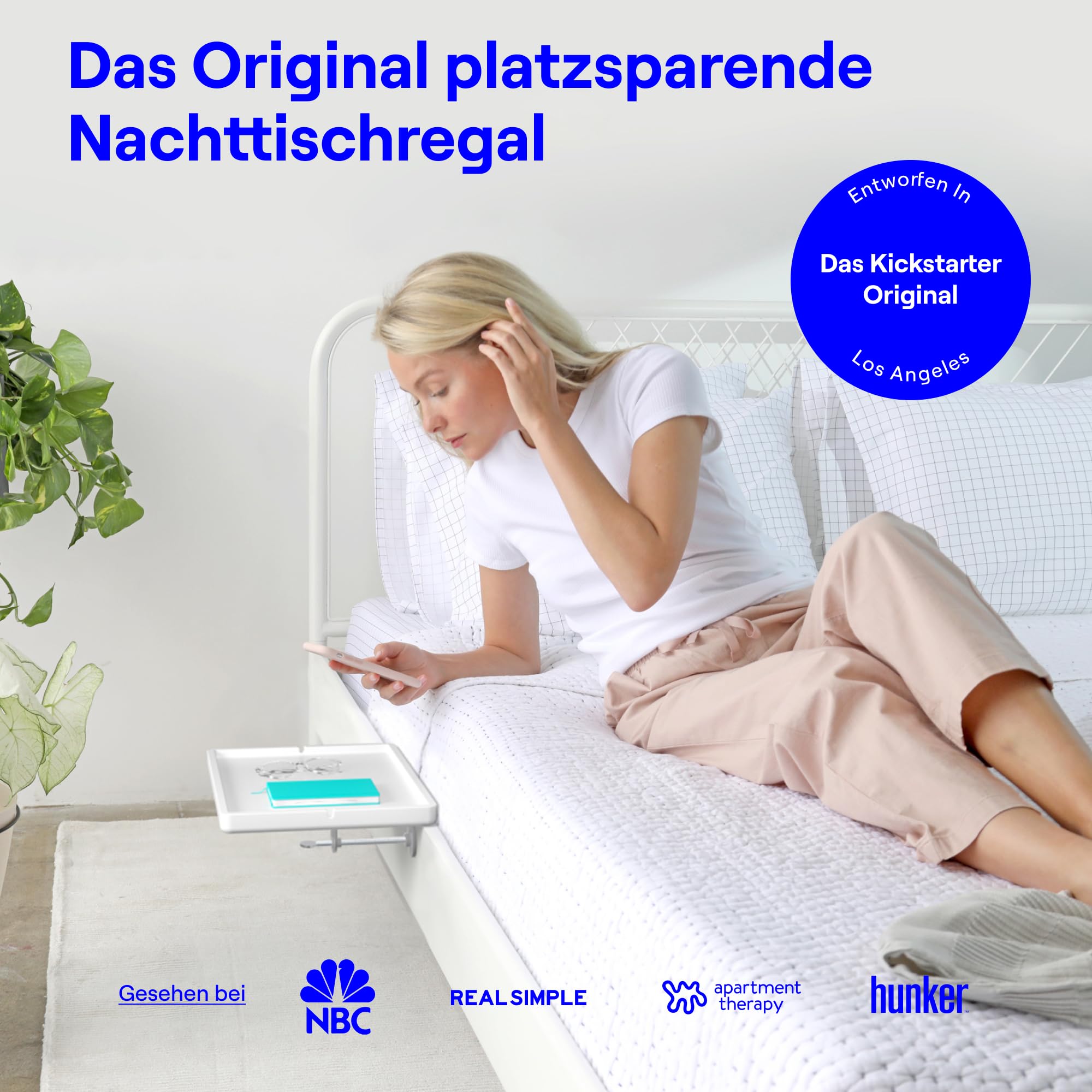 Praktisches Abnehmbares Nachttisch-Regal Fürs Bett – Weiß, Einfach Montierbar & Platzsparend