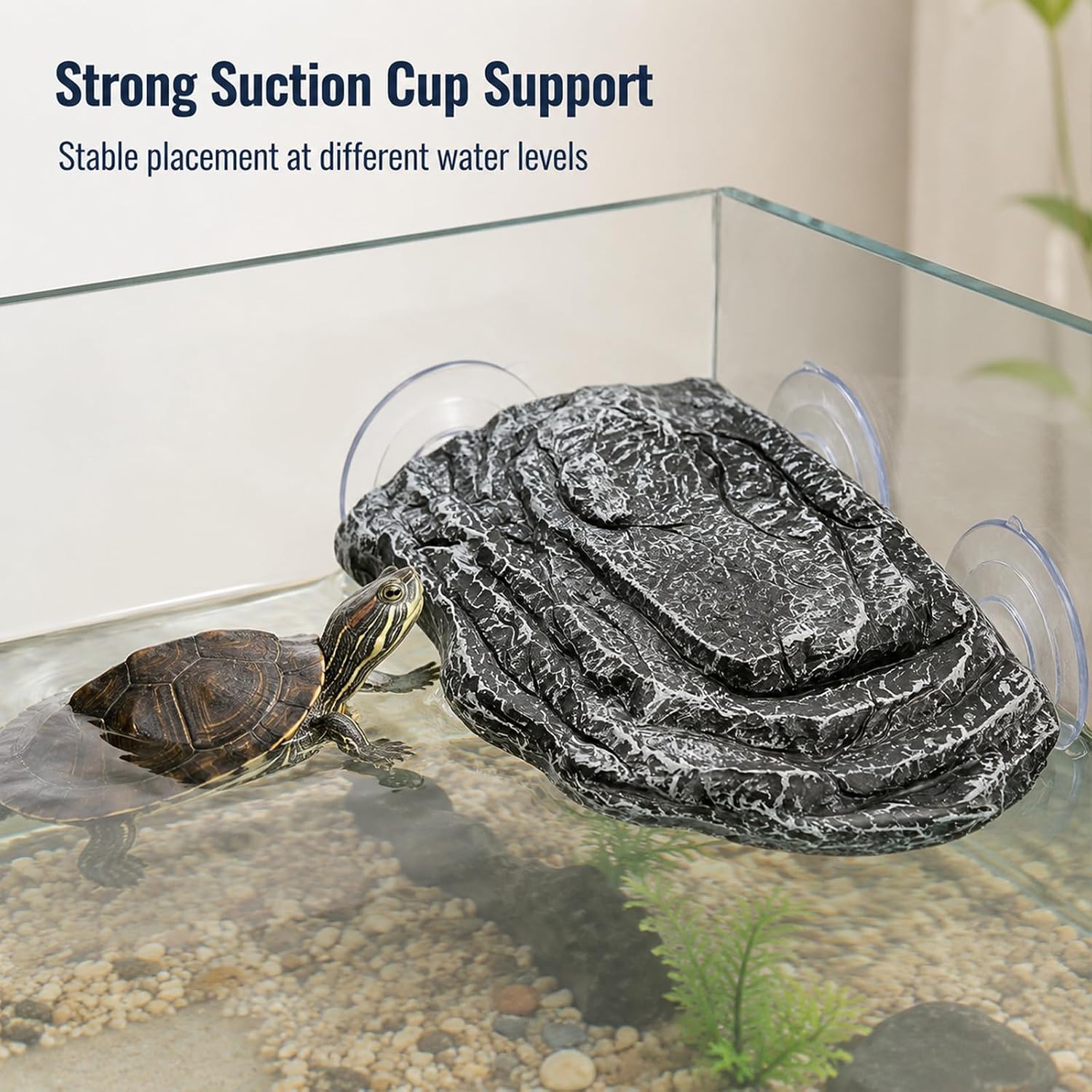 Turtle Basking Platform with Suction Cups, Baby Tortoise Climbing Ramp Shale Reptiles Dock, Fish Tank Aquarium Float Resting Terrace for Frogs, Terrapins(Artificial Rock)