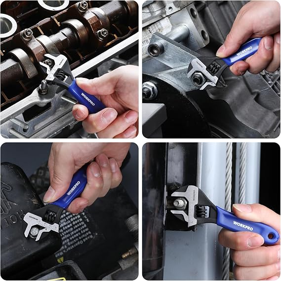 WORKPRO 4-Inch Mini Adjustable Wrench, Cr-V Steel Wide Jaw Black Oxide Wrench for Small Nuts, Metric & SAE Scales, for Home, Workshop and DIY