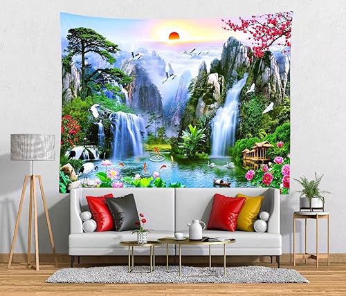 Miniatura 2 de BELECO Fairyland Mountain Lake - Pintura de paisaje de cascadas, paraíso natural, estética japonesa para decoración de dormitorio y sala de estar,