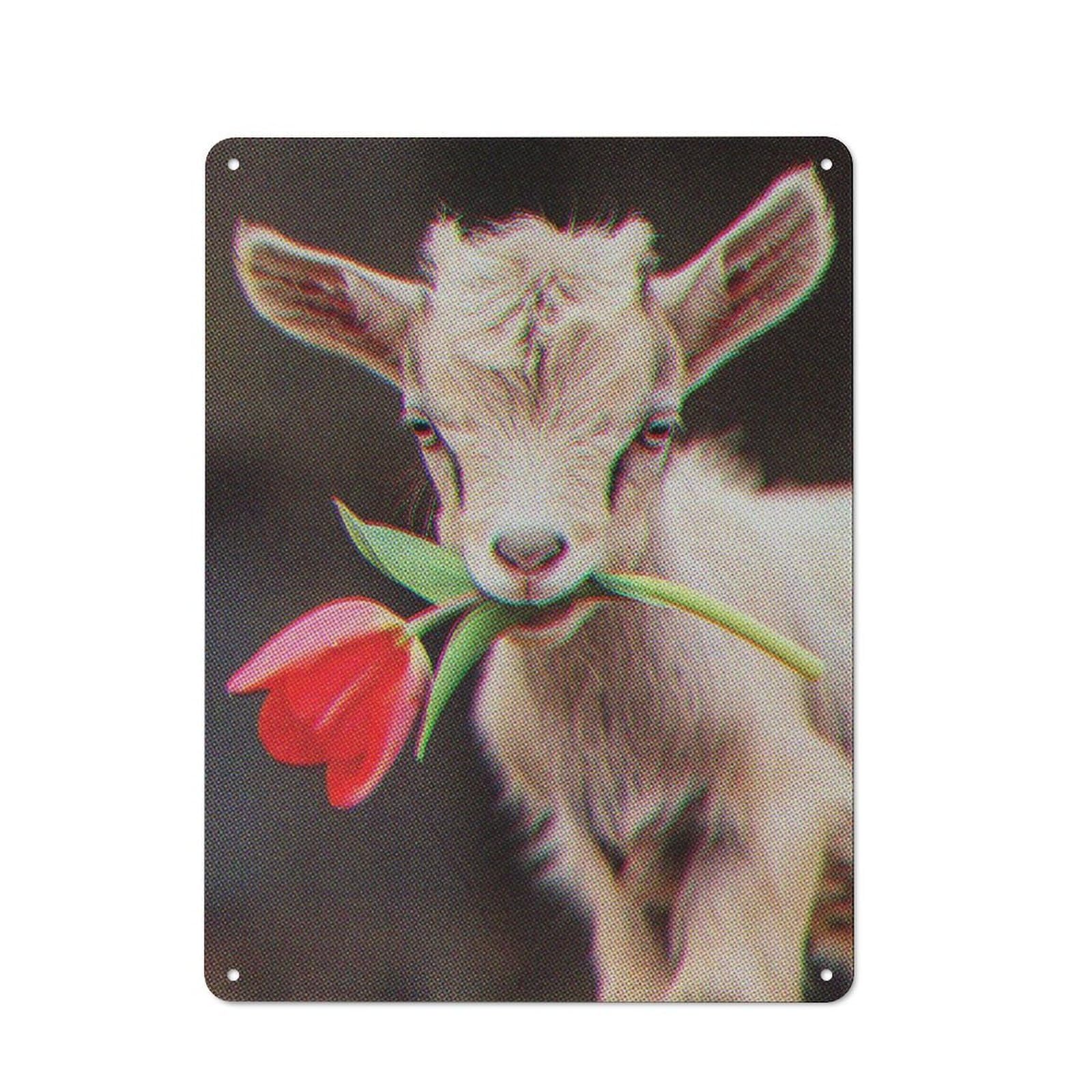 Junmoney Cute Goat Metal Wall Sign 40X30cm Featuring For Bar Or Restaurant, For Bar Decor Enthusiasts
