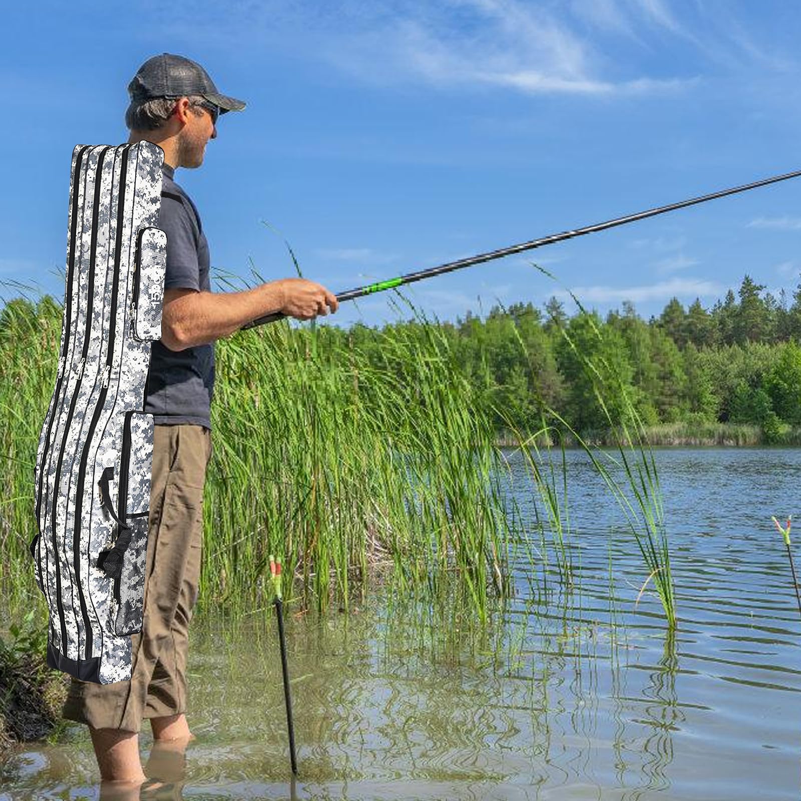 Sac de pêche 3 couches 150cm, Housse canne à pêche pliable camouflage, Accessoires pêche portable
