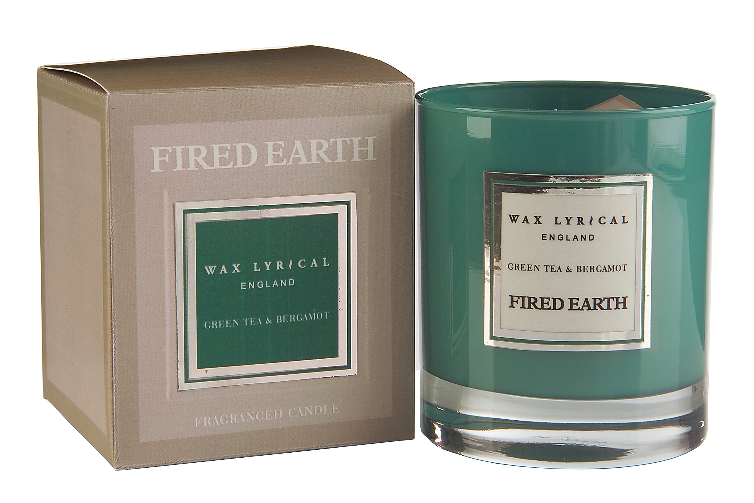 Wax Lyrical - Fired Earth Collection - Green Tea and Bergamot Scented Glass Candle (Burns Up to 35 Hours) - Made In England