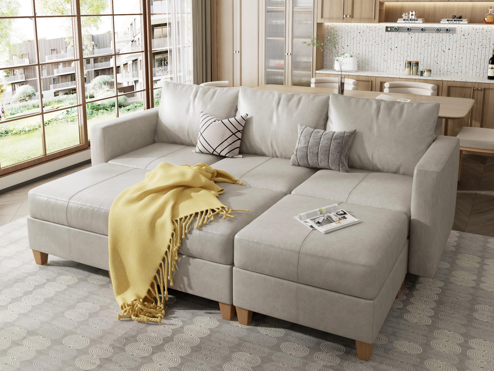 EASE MOOSE Modular Sectional Sleeper Sofa with Storage, Faux Leather sectional Modular Sleeper Sofa Couch