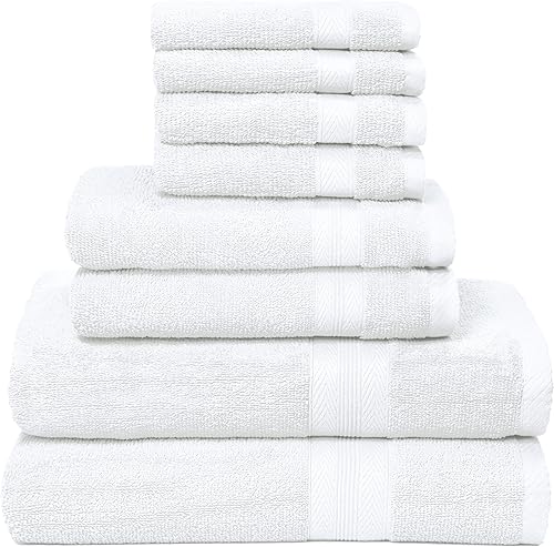Miniatura 15 de BOUTIQUO Juego de toallas de 8 piezas 100% algodón hilado en anillo, 2 toallas de baño de 27 x 54 pulgadas, 2 toallas de mano de 16 x 28 pulgadas