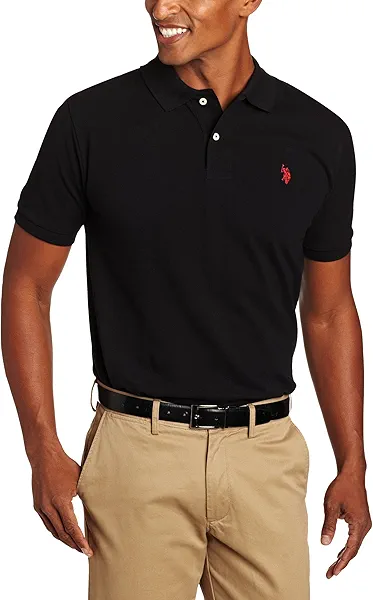 U.S. Polo Assn. Men's Classic Polo Shirt, Two-Button Closure Pique Polo Shirt, Summer Fashion Golf Shirt, Old Black, Small