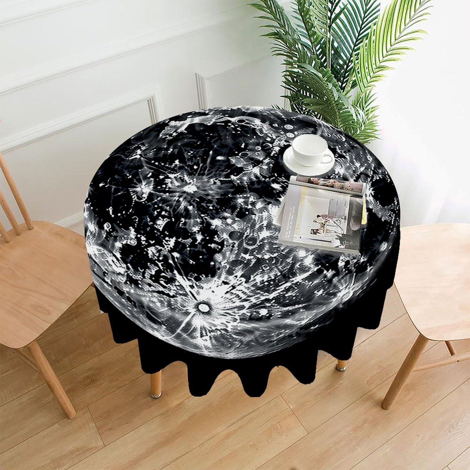 FekiLoot Round Moon Tablecloth Decorative Fabric Table Cloth Wrinkle Free Circle Dining Tablecover Washable Polyester Table Cover for Holiday Dinner Party Decor 60"