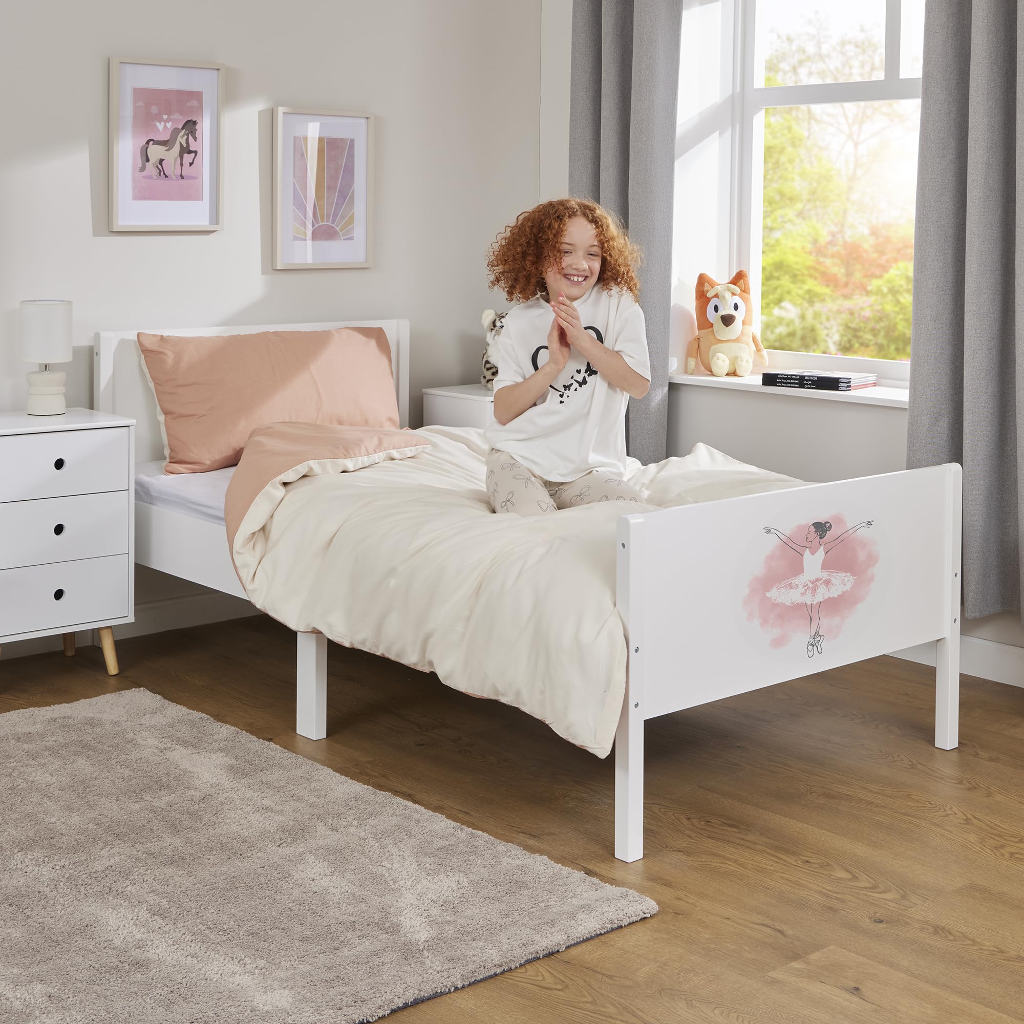 Liberty House Toys Kids Single White Bed, Ballerina, H80 x W95 x D199 cm